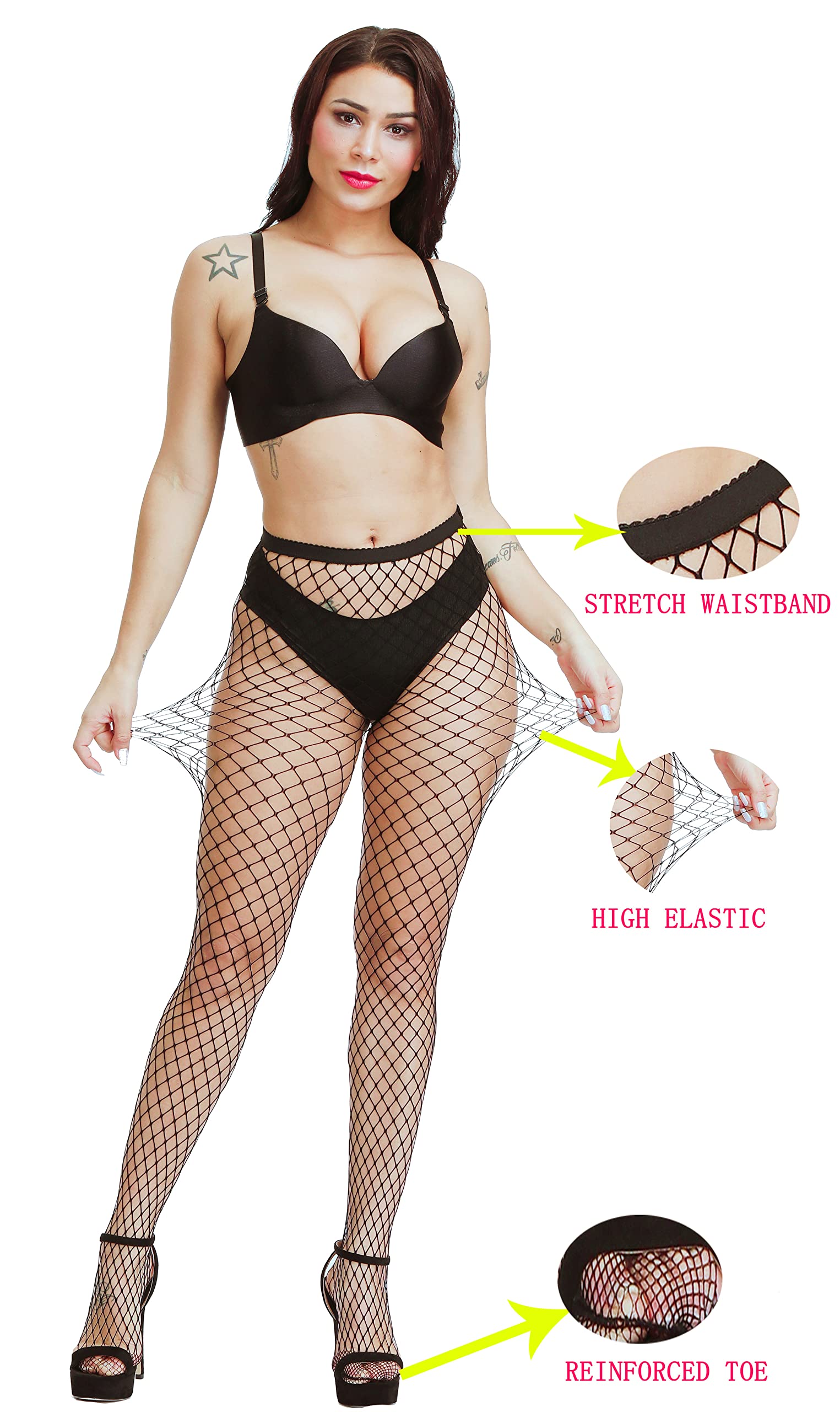 Sexy Women's Fishnet Stockings - High Waist Thigh High Tights, Mesh Pantyhose for Cosplay, Halloween & Night Out