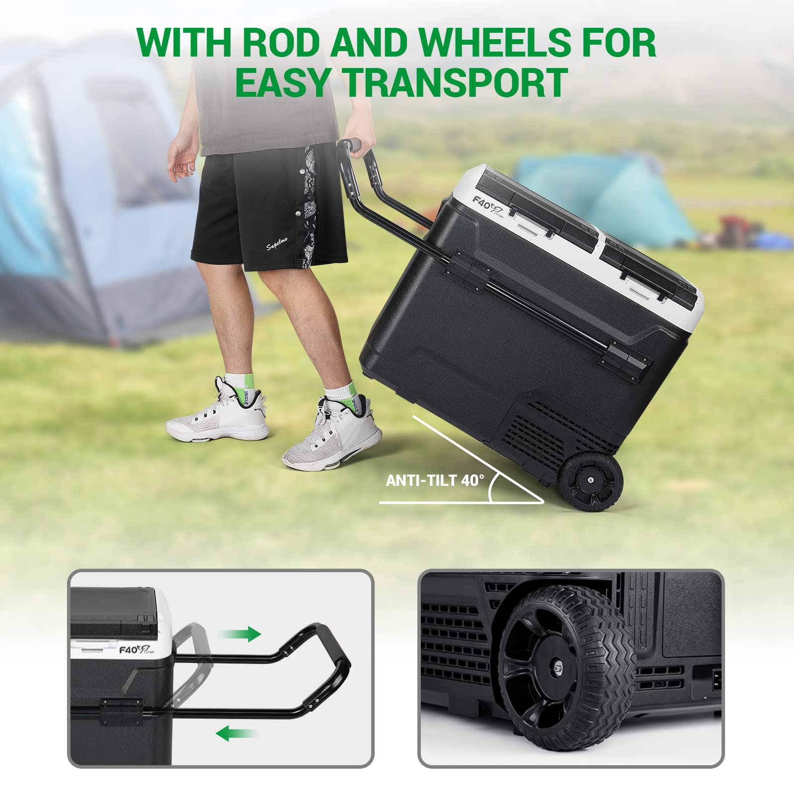 12V/24V DC & 110V AC 64QT Portable Car Refrigerator Freezer - Dual Zone Independent Temperature Control (-4°F to 68°F), 61L Compressor Cooler with Wheels & 2 Baskets for Camping, Road Trips, RV, Tailgating, and Outdoor Adventures