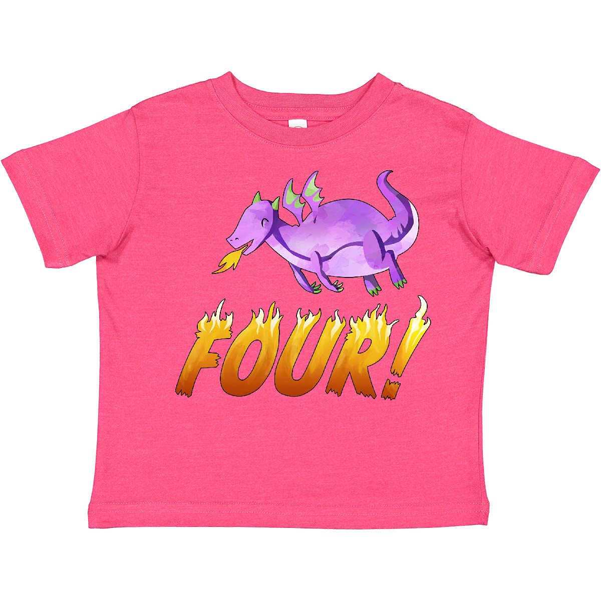 Purple Dragon Toddler T-Shirt - 4th Birthday Fire Breathing Design for Boys & Girls - Cute Kids Outfit for Birthday Parties & Playdates