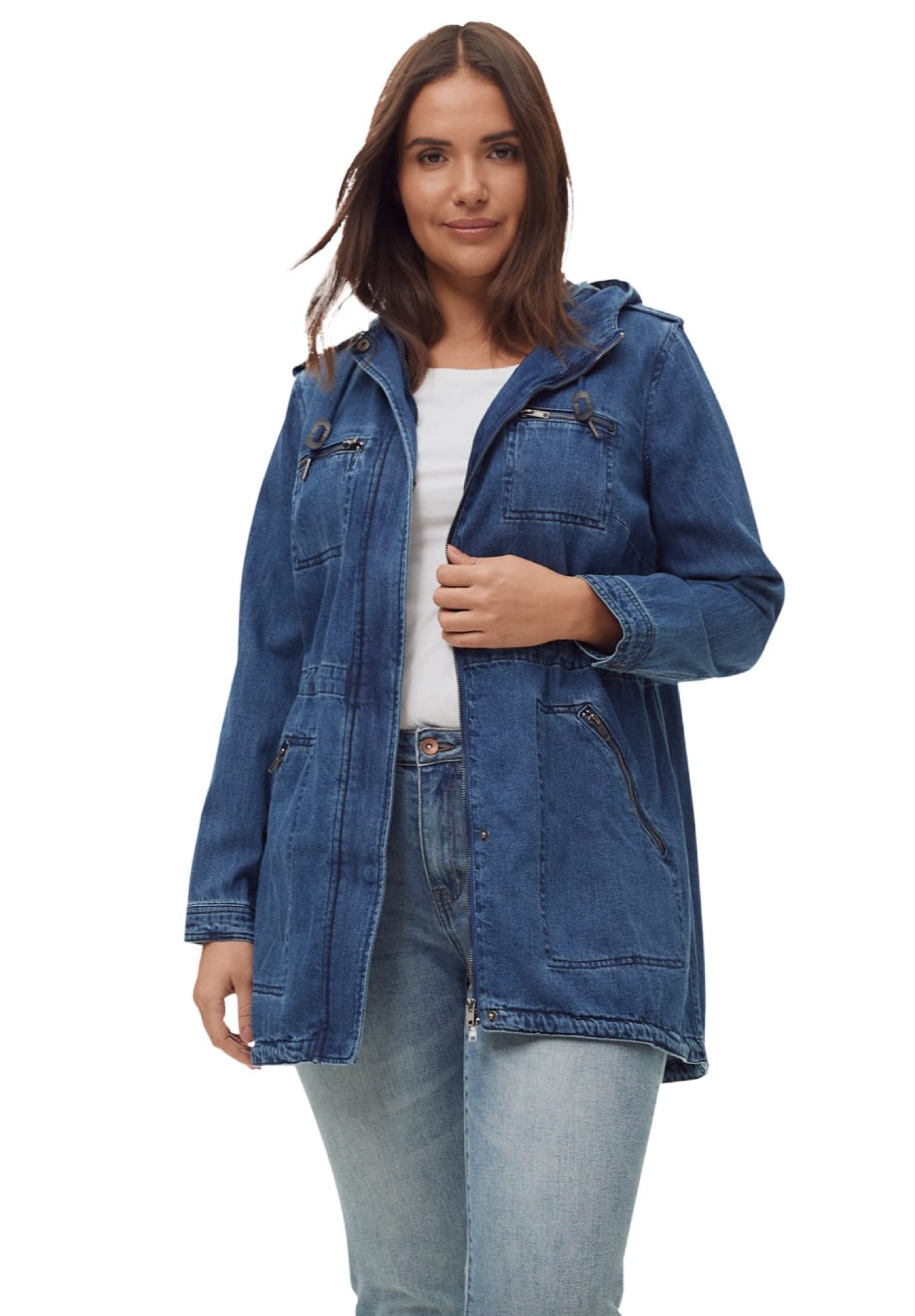 Ellos Women's Plus Size Hooded Anorak Denim Jacket - Stylish Casual Outerwear for Fall & Spring | Perfect for Outdoor Activities, Travel & Everyday Wear
