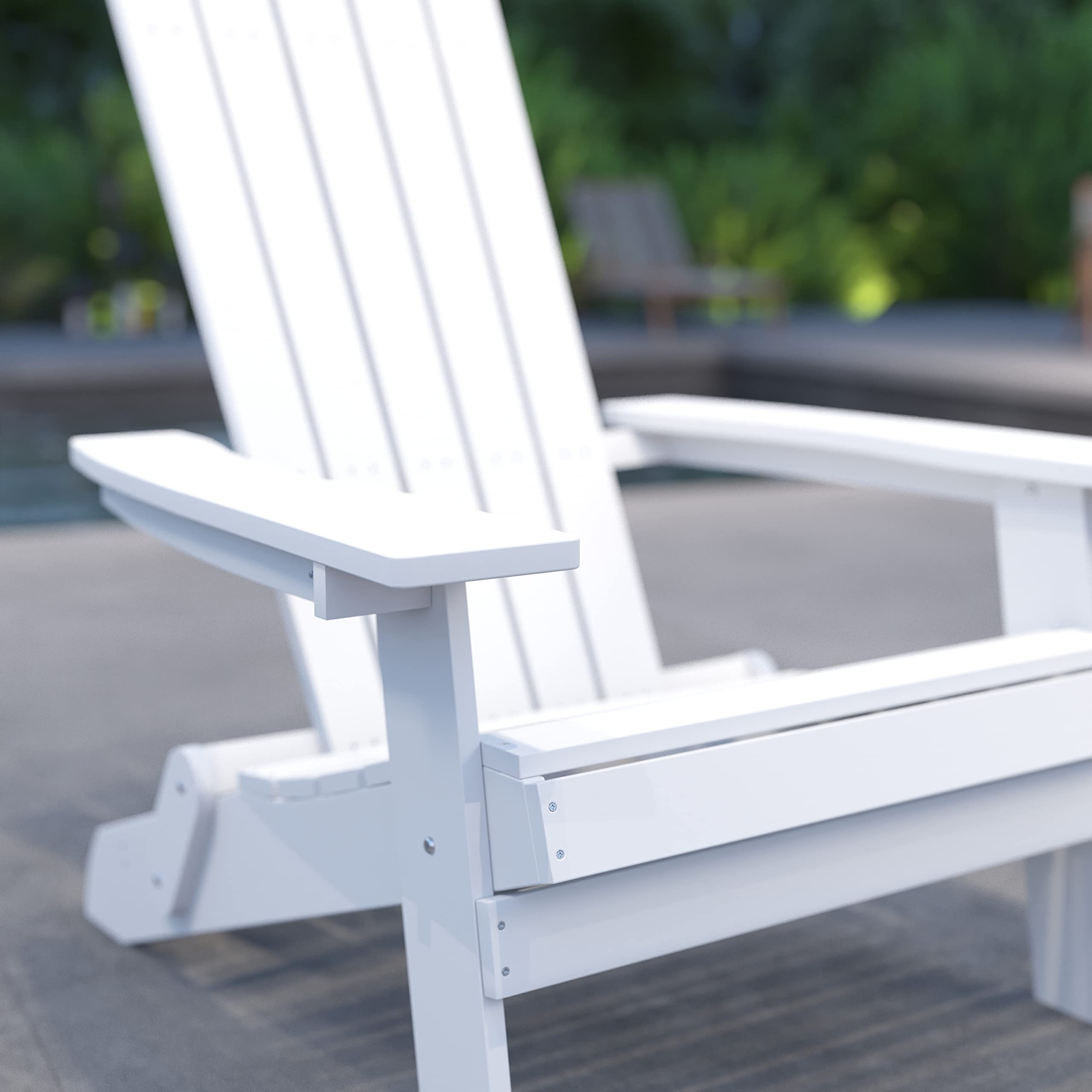 Merrick Lane Riviera Poly Resin Folding Adirondack Lounge Chair - White - Indoor/Outdoor Use - Weather Resistant Patio Furniture for Poolside, Garden & Backyard Relaxation