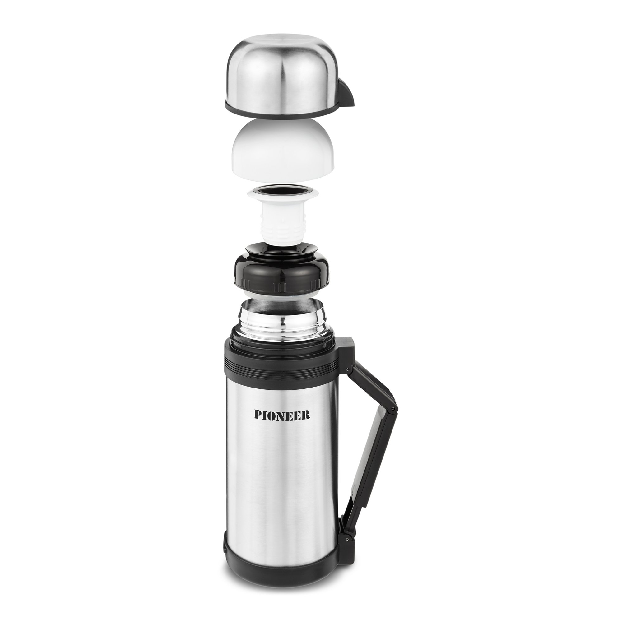 Premium Stainless Steel Vacuum Insulated Leakproof Water Bottle - 40oz (1200ml) with 2 Travel Cups & Retractable Handle - Keeps Drinks Hot/Cold for 24 Hours - Perfect for Hiking, Camping, Office & Gym Use