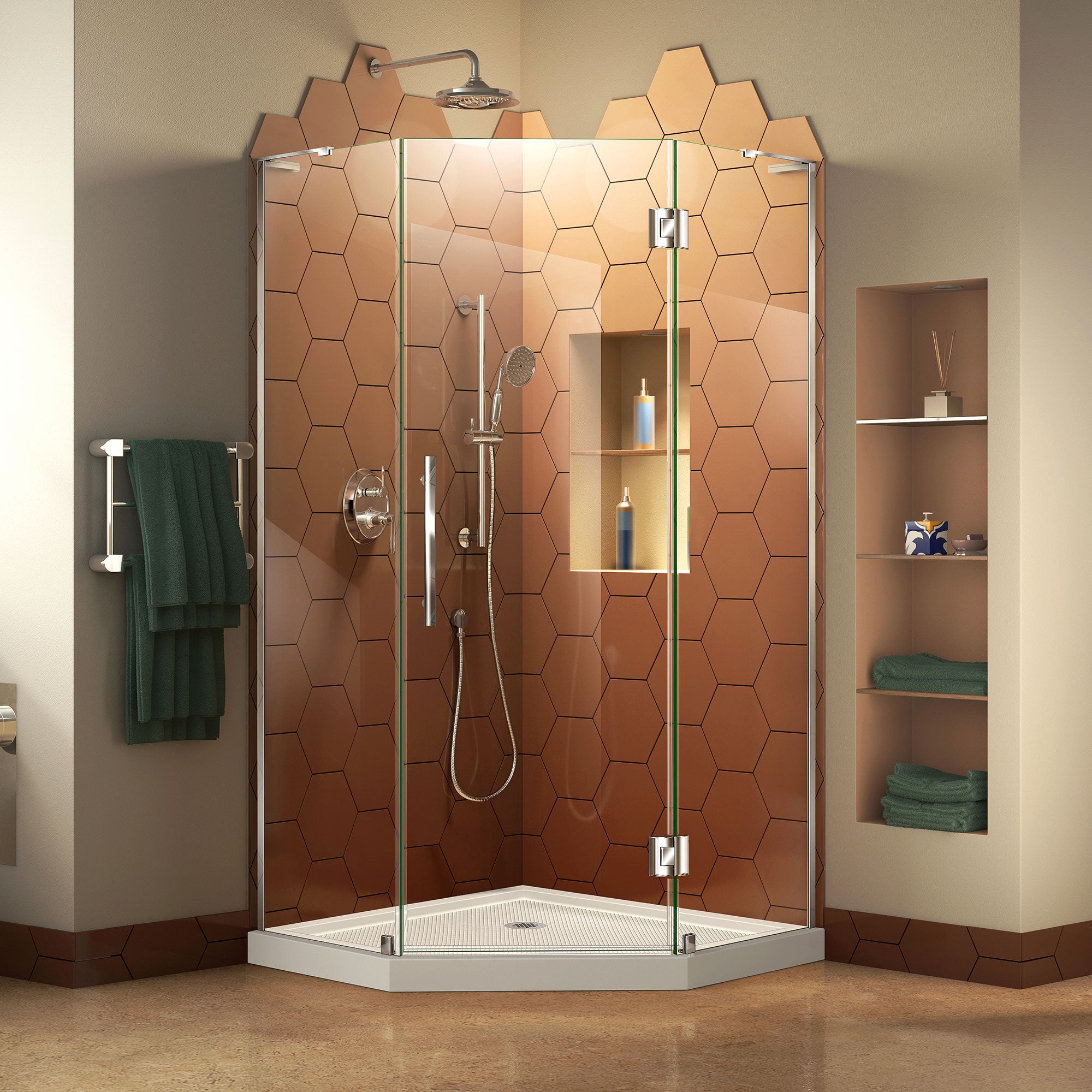 DreamLine Prism Plus 36x36x74.75 Inch Frameless Hinged Shower Enclosure with SlimLine Base Kit - Perfect for Modern Bathroom Renovations & Space-Saving Designs