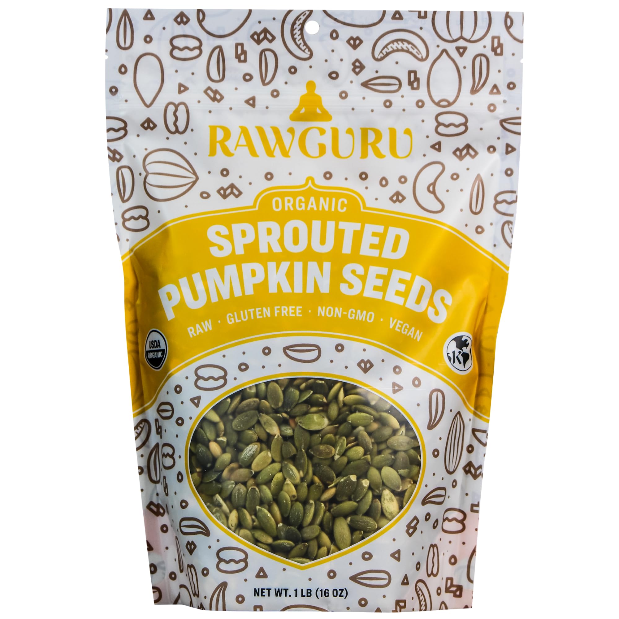 Organic Unsalted Sprouted Pumpkin Seeds by RawGuru | Keto, Vegan, Paleo & Gluten-Free Superfood Snack | 16oz Bulk Pack | Perfect for Salads, Smoothie Bowls & Healthy Trail Mix