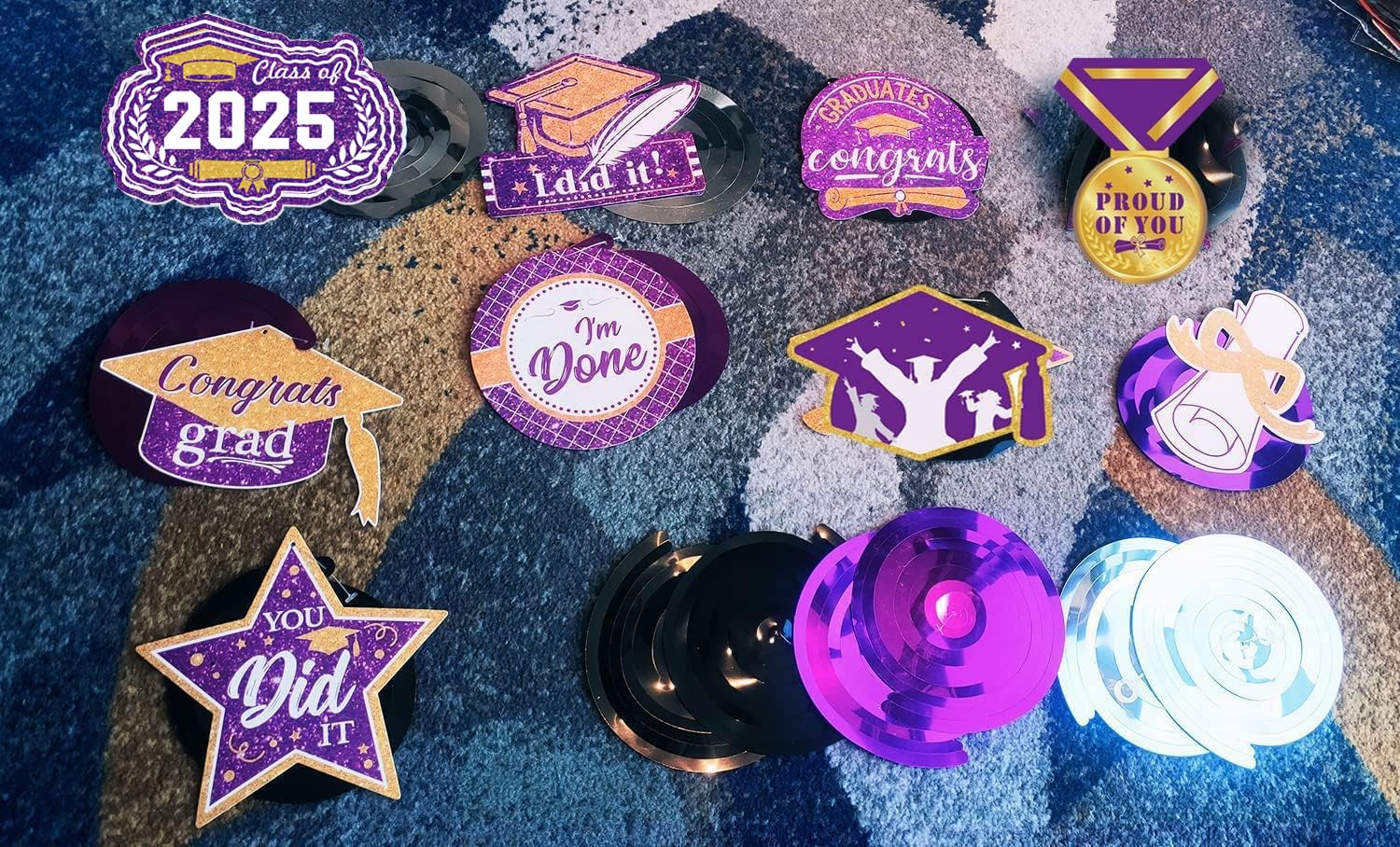 2025 Graduation Party Decorations - Purple, Black & Gold Hanging Swirls for NYU, ISU & College Graduates | Class of 2025 Graduation Decor for Dorms, Parties & Photo Backdrops