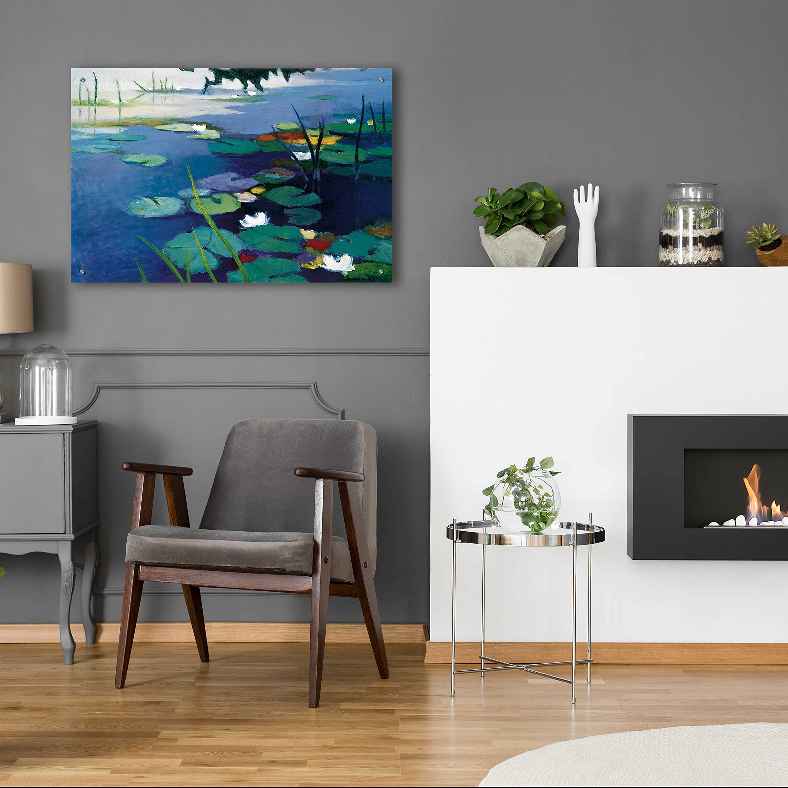 Tadashi Asoma 'Water Lilies' Acrylic Glass Wall Art - 36x24 Inches Modern Home Decor for Living Room, Bedroom & Office