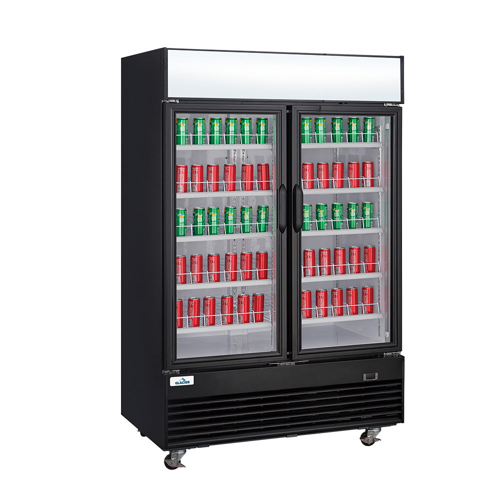 Glacier 54 Merchandising Refrigerator with 2 Glass Doors - Black Commercial Fridge for Restaurants, Cafes, and Retail Stores - Energy Efficient Display Cooler for Beverages and Food Storage