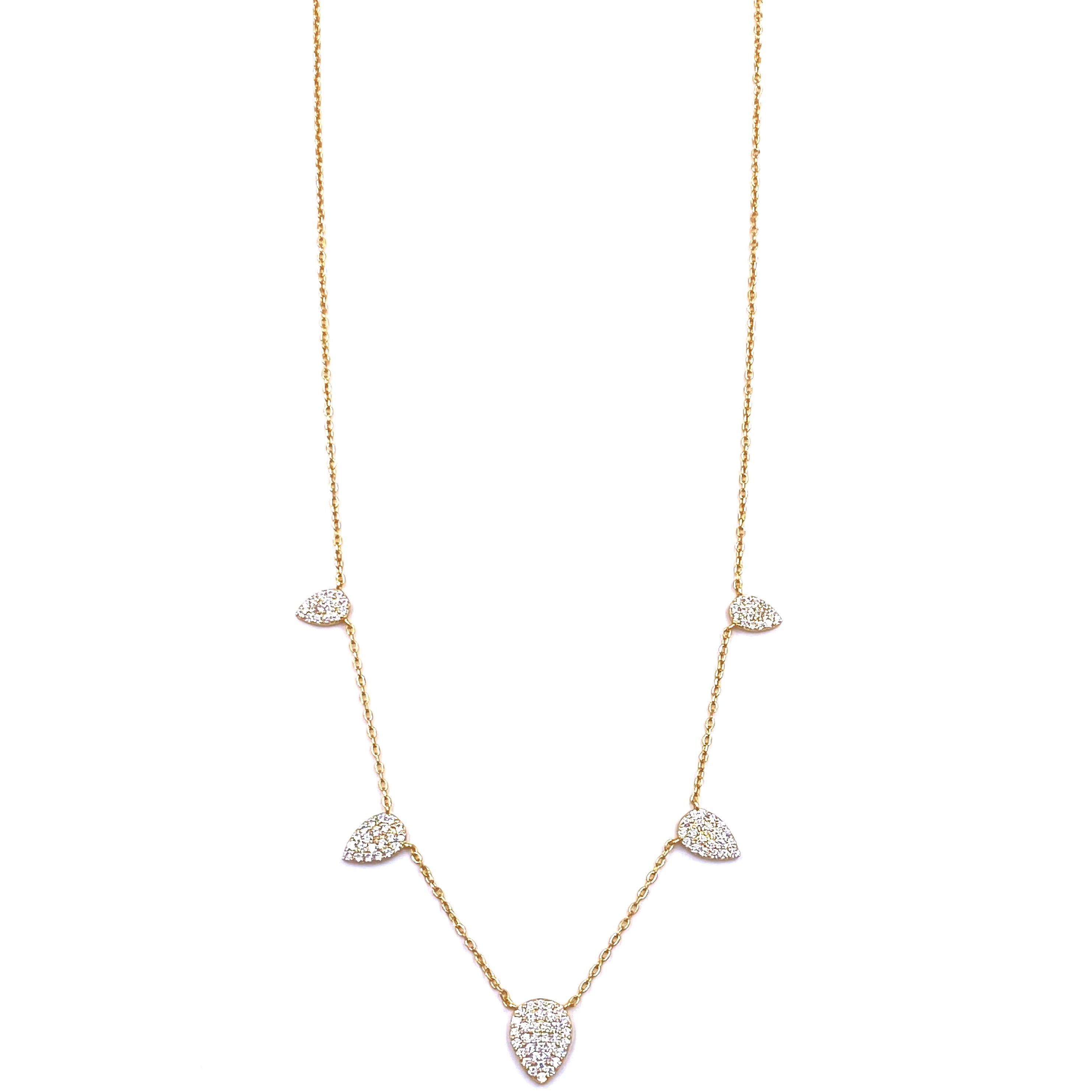 Sterling Silver Gold Plated 5 CZ Spike Necklace for Women - Elegant Layered Jewelry for Party, Wedding & Everyday Wear