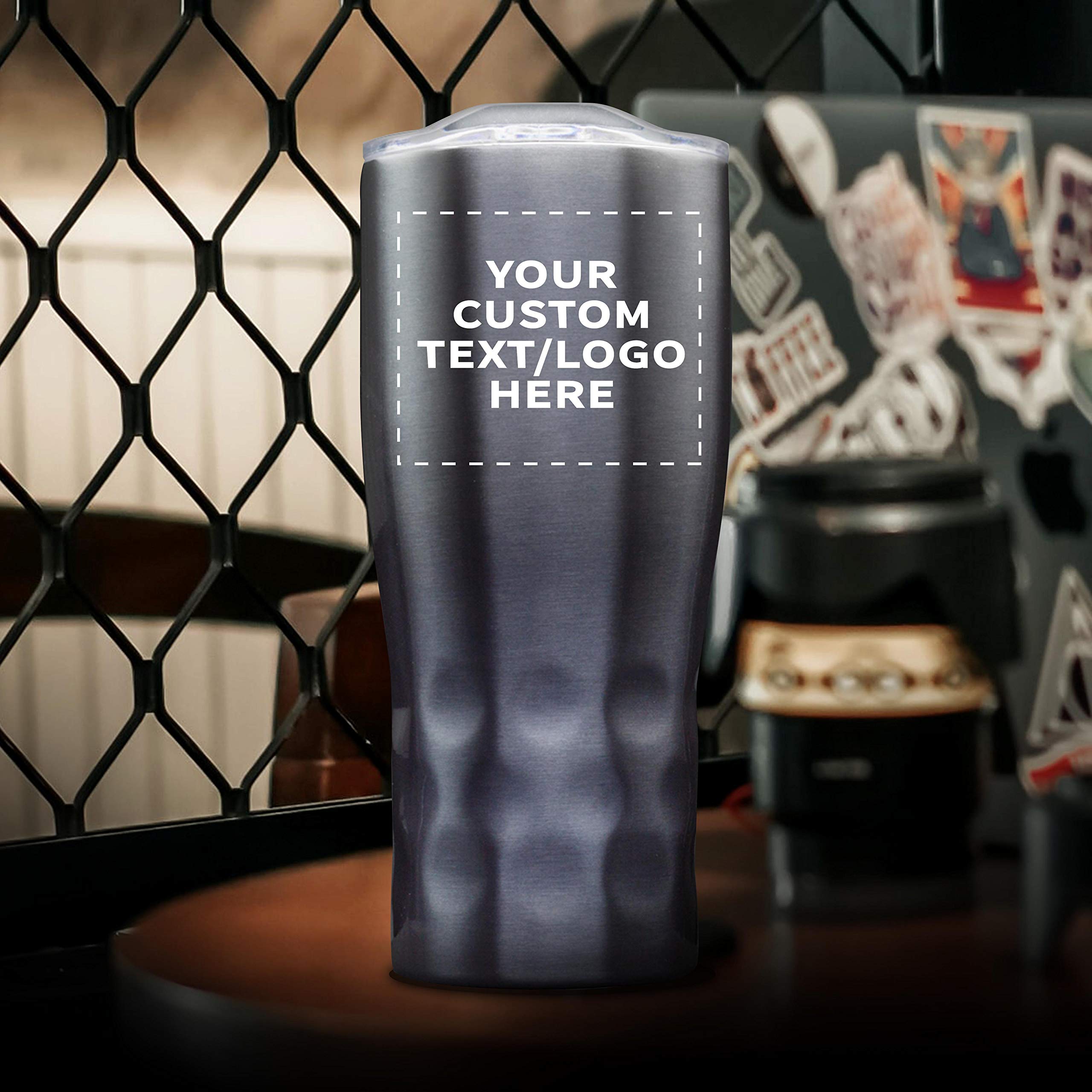 Personalized 25 oz Stainless Steel Tumblers with Huckleberry Grip - 6 Pack Custom Text & Logo - Smoke Finish - Ideal for Outdoor Adventures, Office Use & Gift Giving