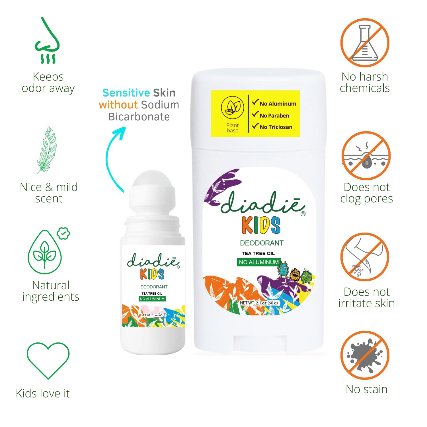 Natural Deodorant for Kids & Teens - Aluminum-Free, Paraben-Free, Stink-Free Protection - 2 Pack (4.2 oz Bar & Roll-On) - Safe for Boys & Girls - Perfect for School, Sports & Daily Activities