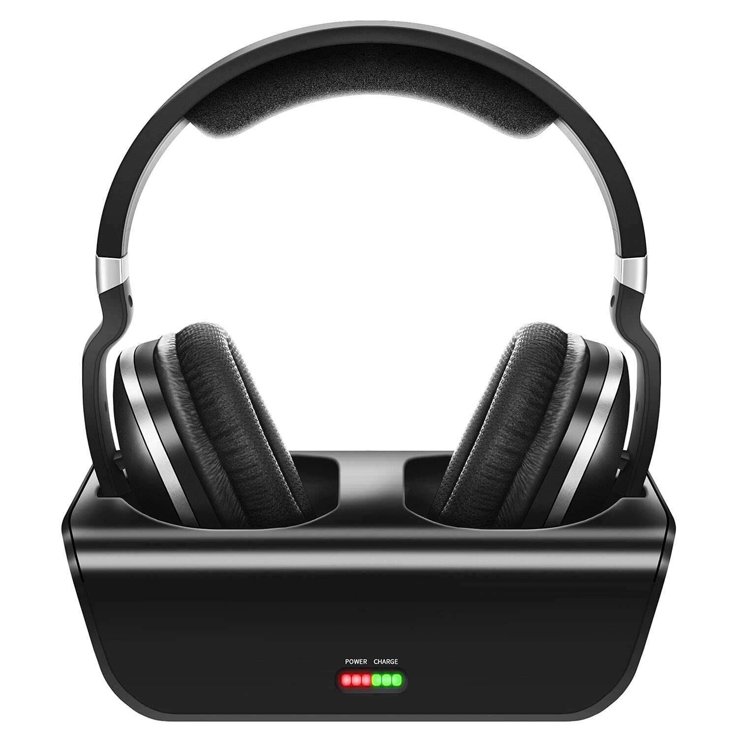 2.4GHz Wireless TV Headphones with 100ft Range - Over-Ear Stereo Headphones for Seniors & TV Watching - Rechargeable with Charging Dock (Black) - Perfect for Late Night Viewing Without Disturbing Others