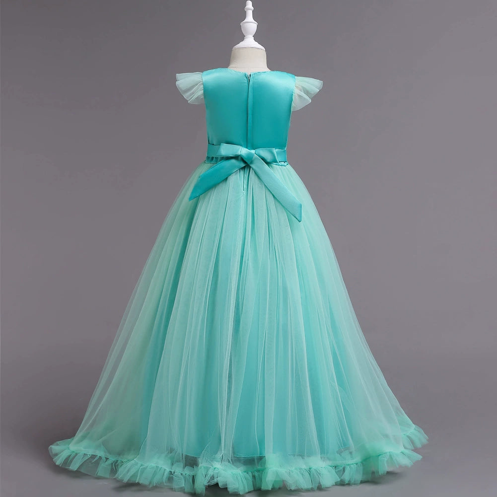 Elegant Mint Green A-Line Floor Length Lace Flower Girl Dress for Weddings & Special Occasions - Perfect for Bridal Parties, Pageants & Formal Events