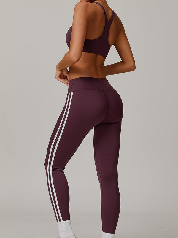ZASUWA Women's High-Rise Contrast Color Striped Tracksuit Set - Gym, Running, Yoga & Casual Wear