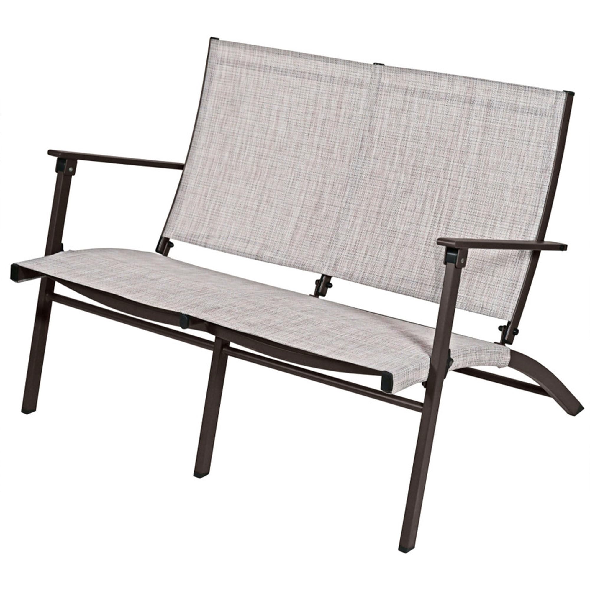 Novara 4-Piece Steel Folding Outdoor Patio Furniture Set - 2 Chairs, 1 Loveseat & Table in Tan/Espresso - Perfect for Garden, Backyard, Poolside & Patio Relaxation