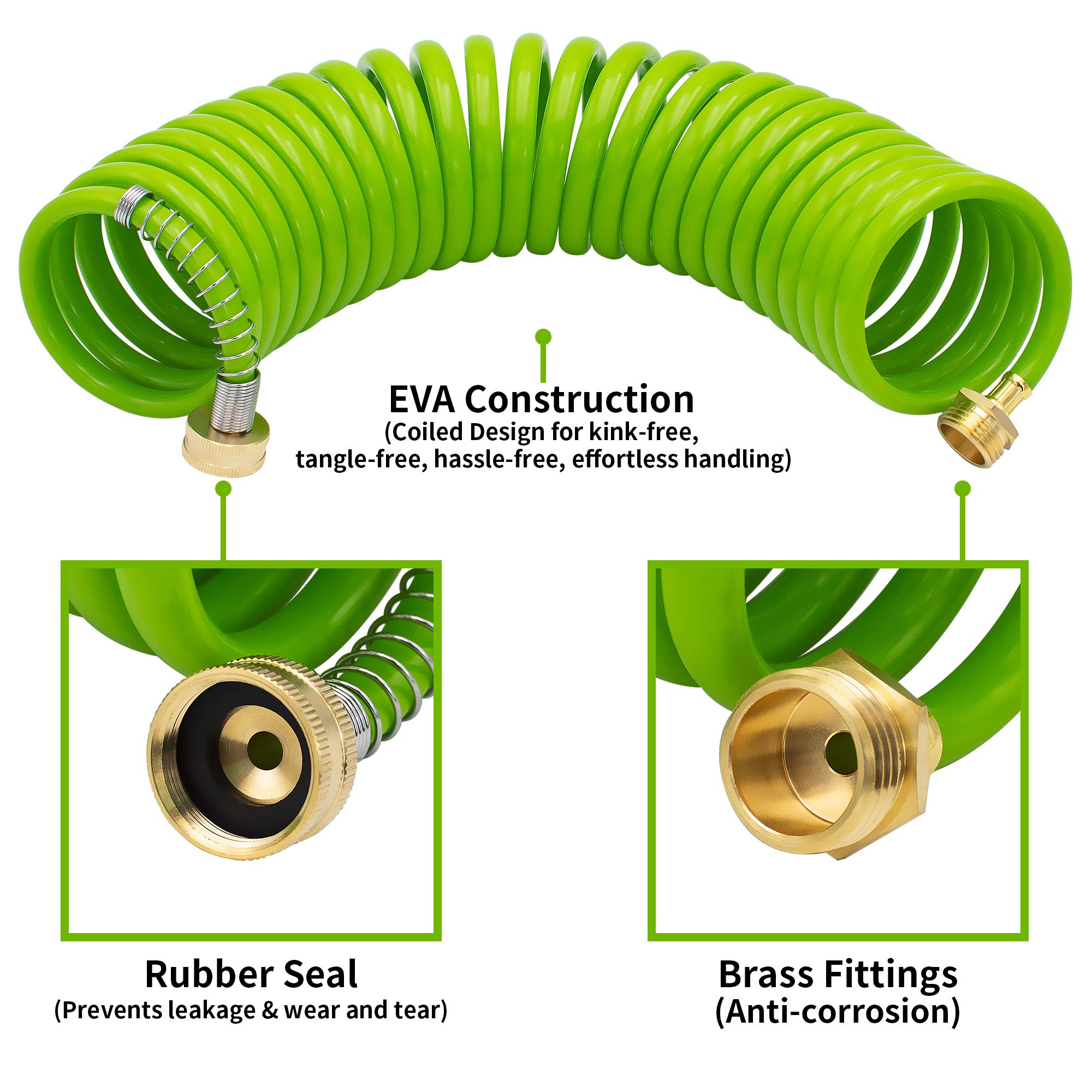 AUTOMAN EVA Recoil Expandable Garden Hose 25ft - 7 Pattern Spray Nozzle, Flexible Curly Water Hose, Retractable & Corrosion Resistant for Lawn, Garden & Car Washing (Green) - Perfect for Watering Plants, Washing Vehicles and Outdoor Cleaning