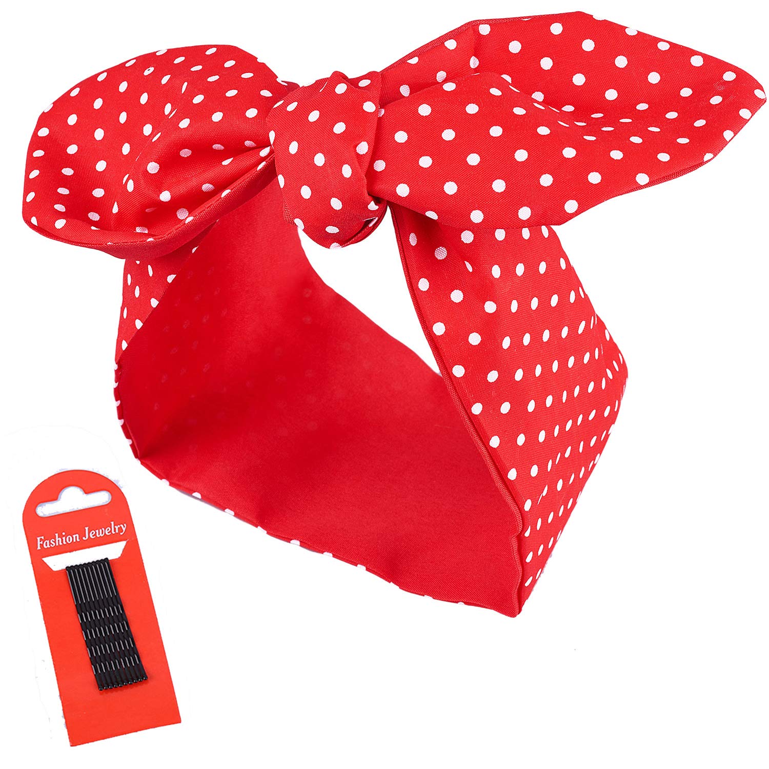 Farochy Red Bow Cotton Headband - Retro Polka Dot Hair Accessory for Women & Girls - Double Wide Headwrap for Parties, Weddings & Everyday Style