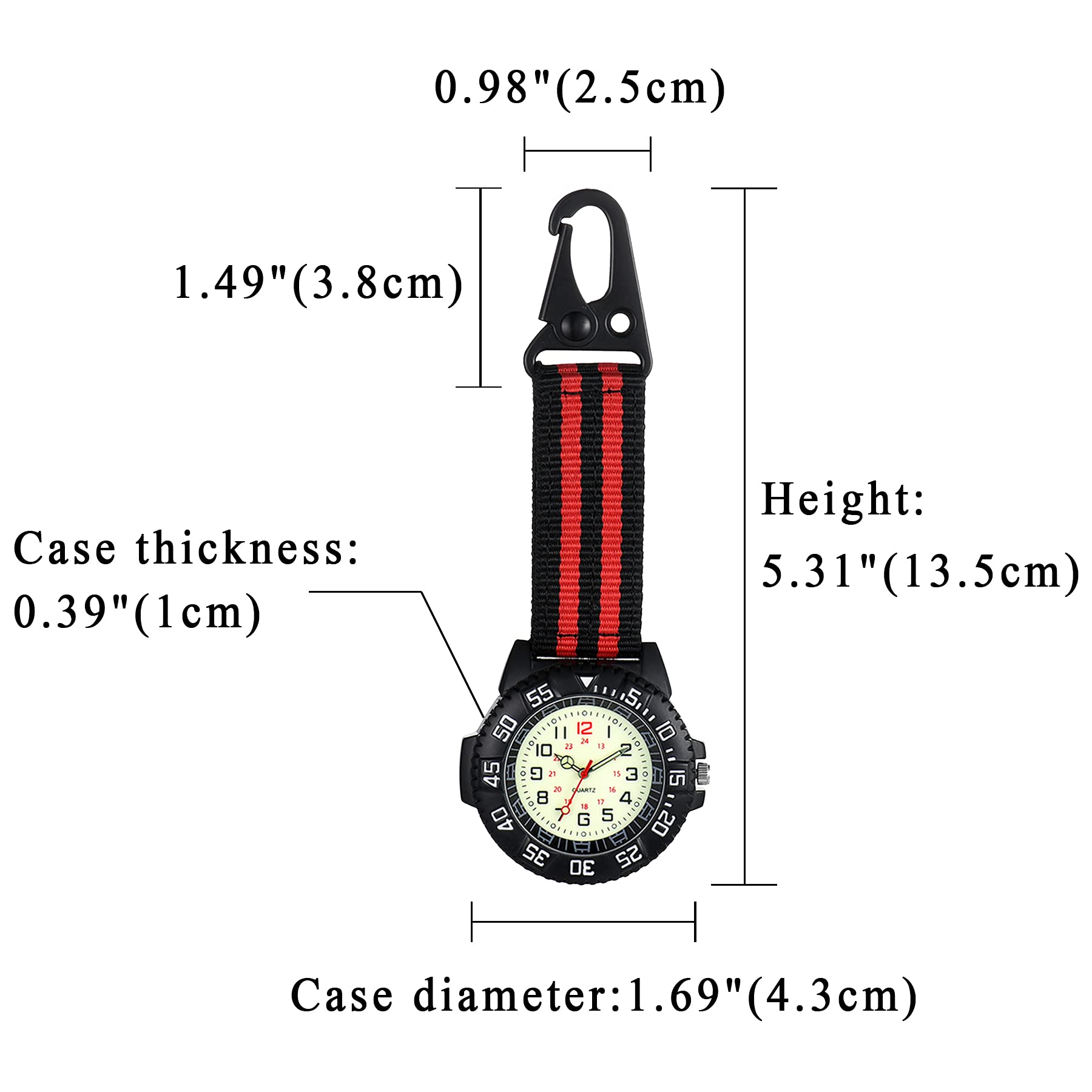JewelryWe Clip-On Pocket Watch for Men & Women - Luminous Dial, Belt Watch Fob - Perfect for Climbing, Hiking, Doctors, Nurses & Outdoor Activities