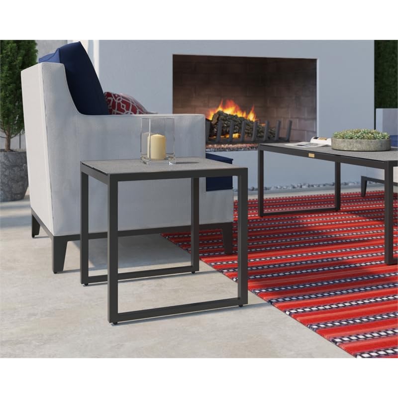 Tommy Hilfiger Hampton Outdoor Side Table with Gray Pebbled Glass - Patio, Garden, Poolside Decor for Outdoor Living Spaces