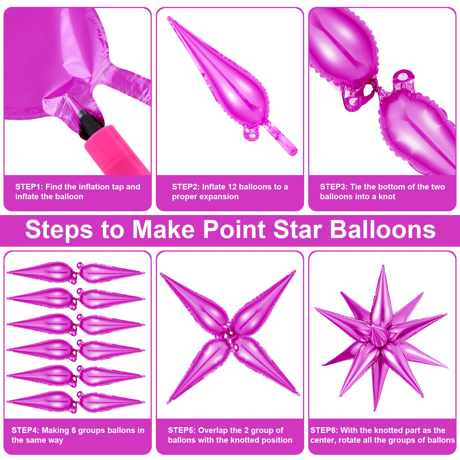 50 Pcs Rose Red Spike Balloons & 26 Inch Star Balloons Set - 4 Spike Foil Balloons + One Piece 12-Pointed Star Explosion Balloon - Large Mylar Balloons for Birthday Party, Christmas Wedding Decorations - Perfect for Baby Showers, Graduations & Anniversary Celebrations