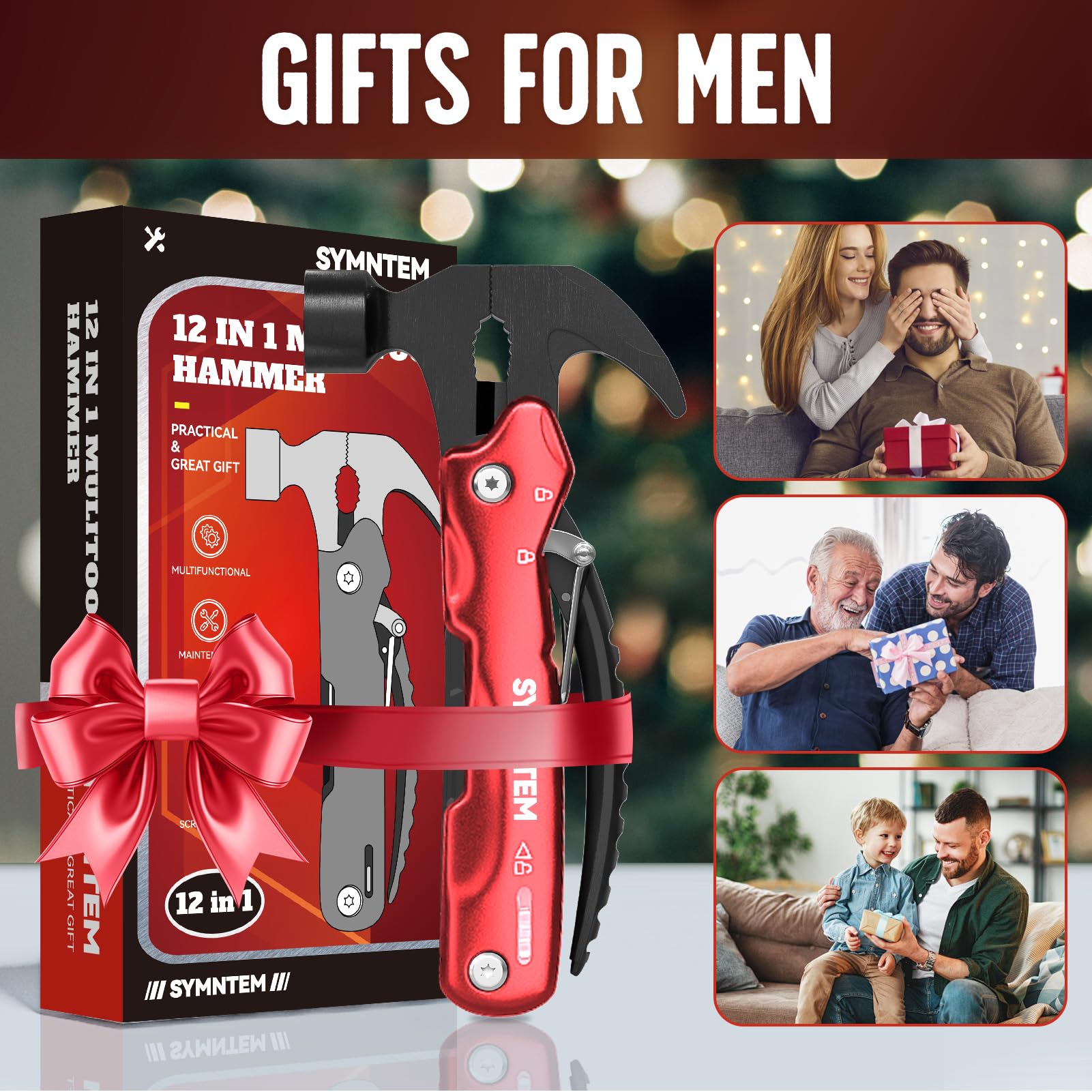 12-in-1 Hammer Multitool for Men - Camping, Survival & DIY Gadget - Perfect Birthday, Father's Day & Christmas Gift for Him - Outdoor, Home & Emergency Use