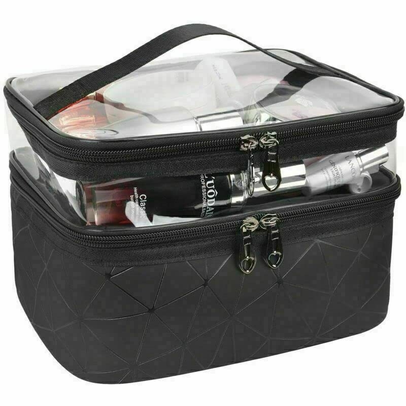 Black Travel Makeup Bag Organizer - Waterproof Cosmetic Pouch for Toiletries & Makeup Storage | Perfect for Travel, Gym, and Daily Use