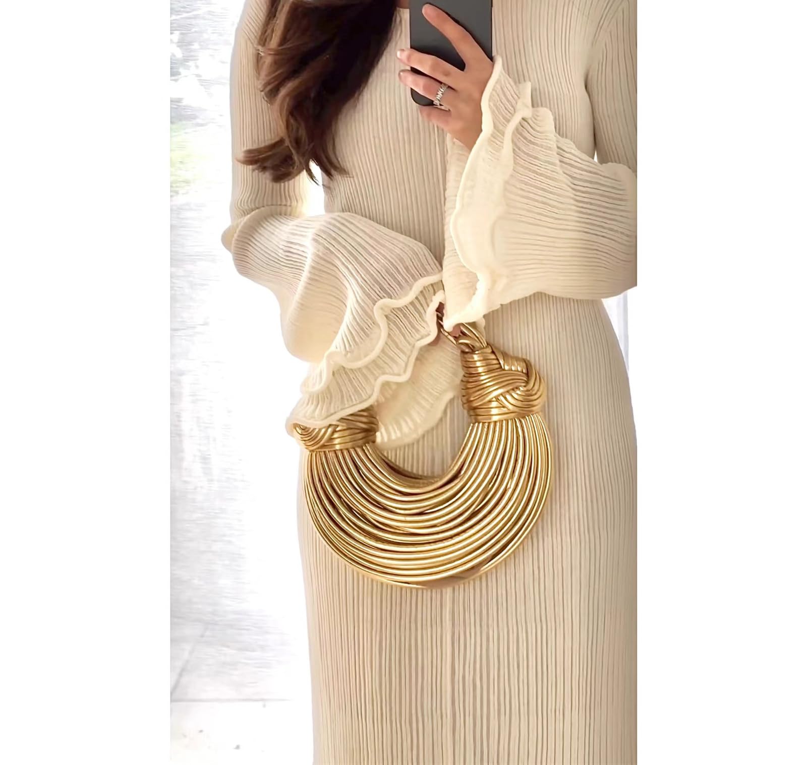 Elegant Cream Crochet Tie Back Maxi Dress with Ruffles & Long Sleeves - Perfect for Date Night, Wedding Guest & Fall Fashion