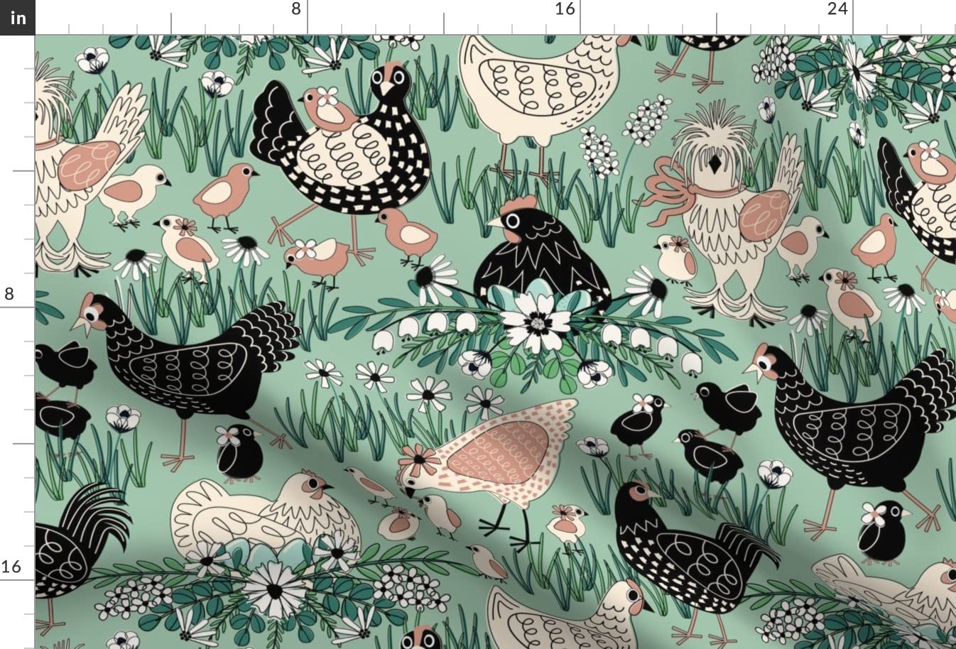 Spring Chickens Bird Pink Black Cream Teal Printed Velvet Upholstery Fabric - Fat Quarter for Home Decor, Apparel & DIY Projects | Soft Durable Material for Curtains, Pillows, Clothing & Crafting
