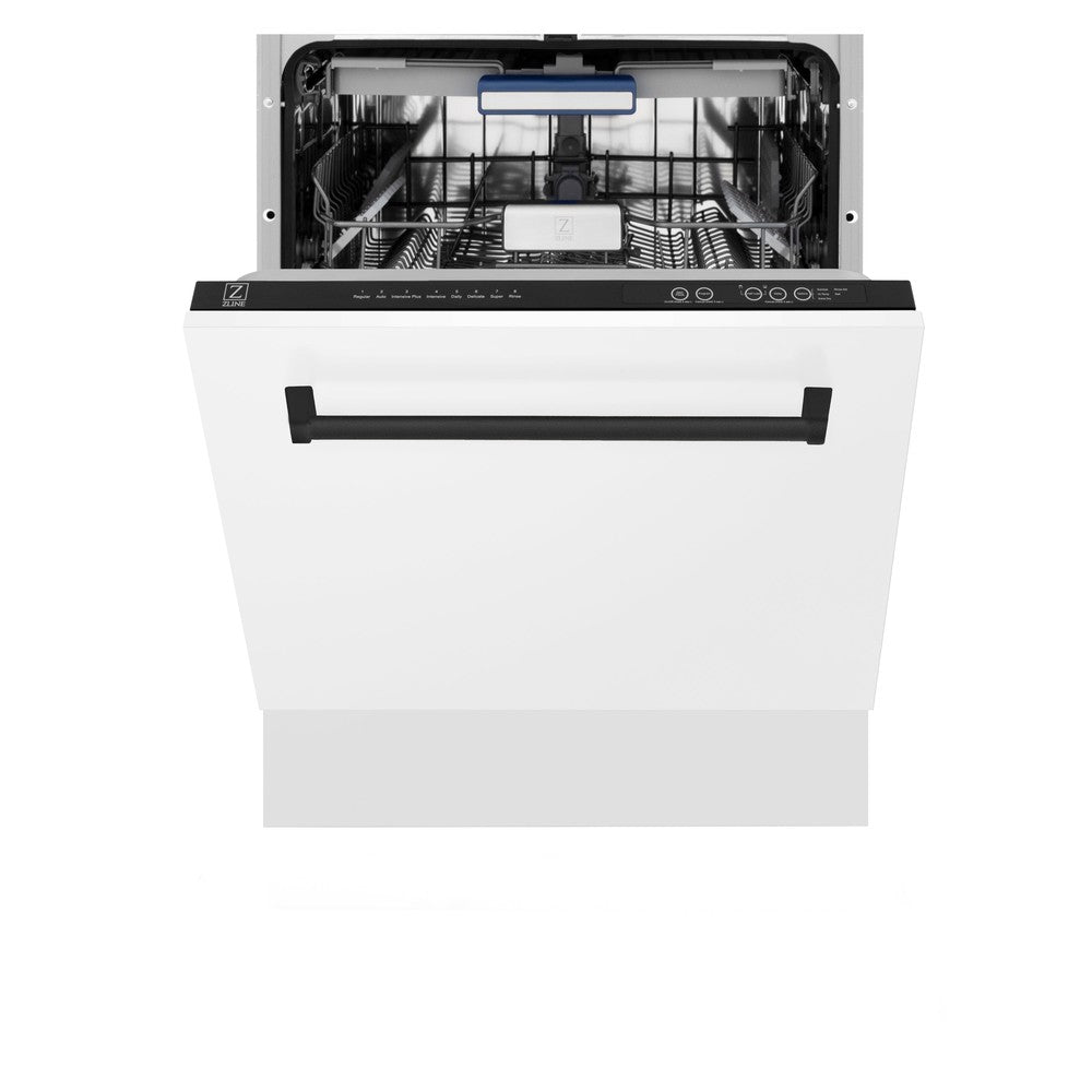 ZLINE Autograph Edition 24 Inch 3rd Rack Top Control Tall Tub Dishwasher - White Matte Finish with Matte Black Handle, Ultra Quiet 51dBa (DWVZ WM 24 MB) - Perfect for Modern Kitchens, Small Spaces, and Open-Concept Homes