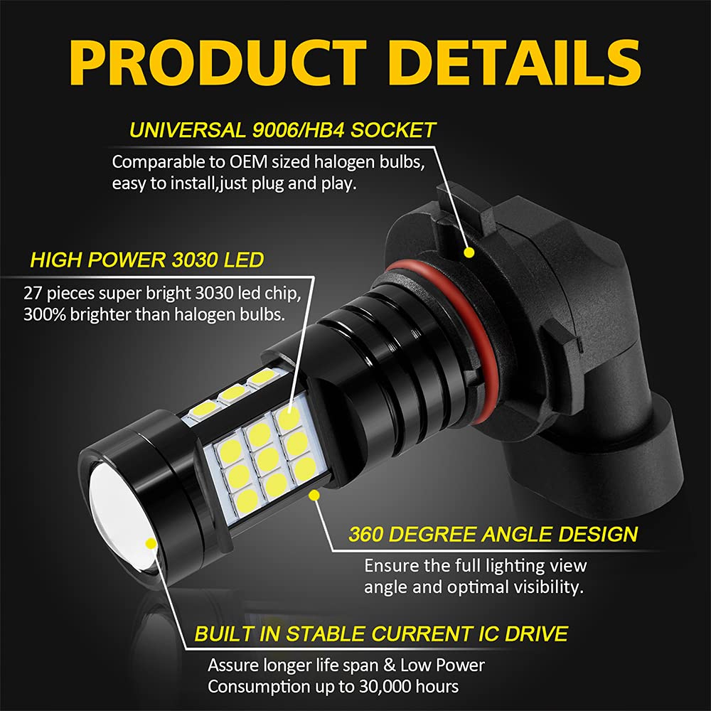 AUXLIGHT 9006 LED Fog Light Bulbs - 2400 Lumens Super Bright HB4 9006LL 9006XS Replacement - 6000K Xenon White - Perfect for Cars & Trucks - Enhanced Visibility in Fog, Rain & Night Driving