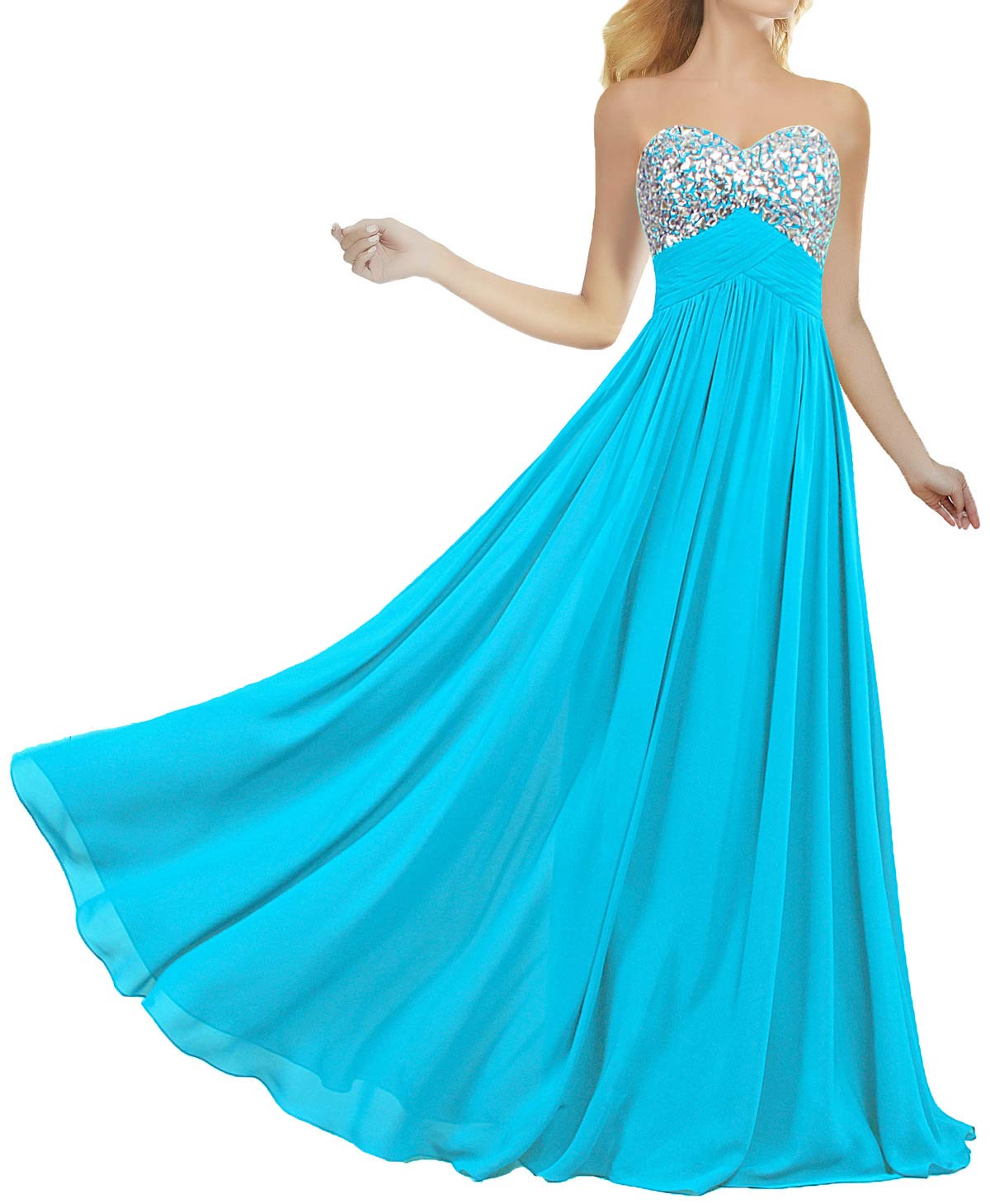 Elegant Crystal Chiffon Prom Dresses for Women - Long Formal Evening Gowns with Beading - Perfect for Homecoming, Ball, Wedding & Special Occasions