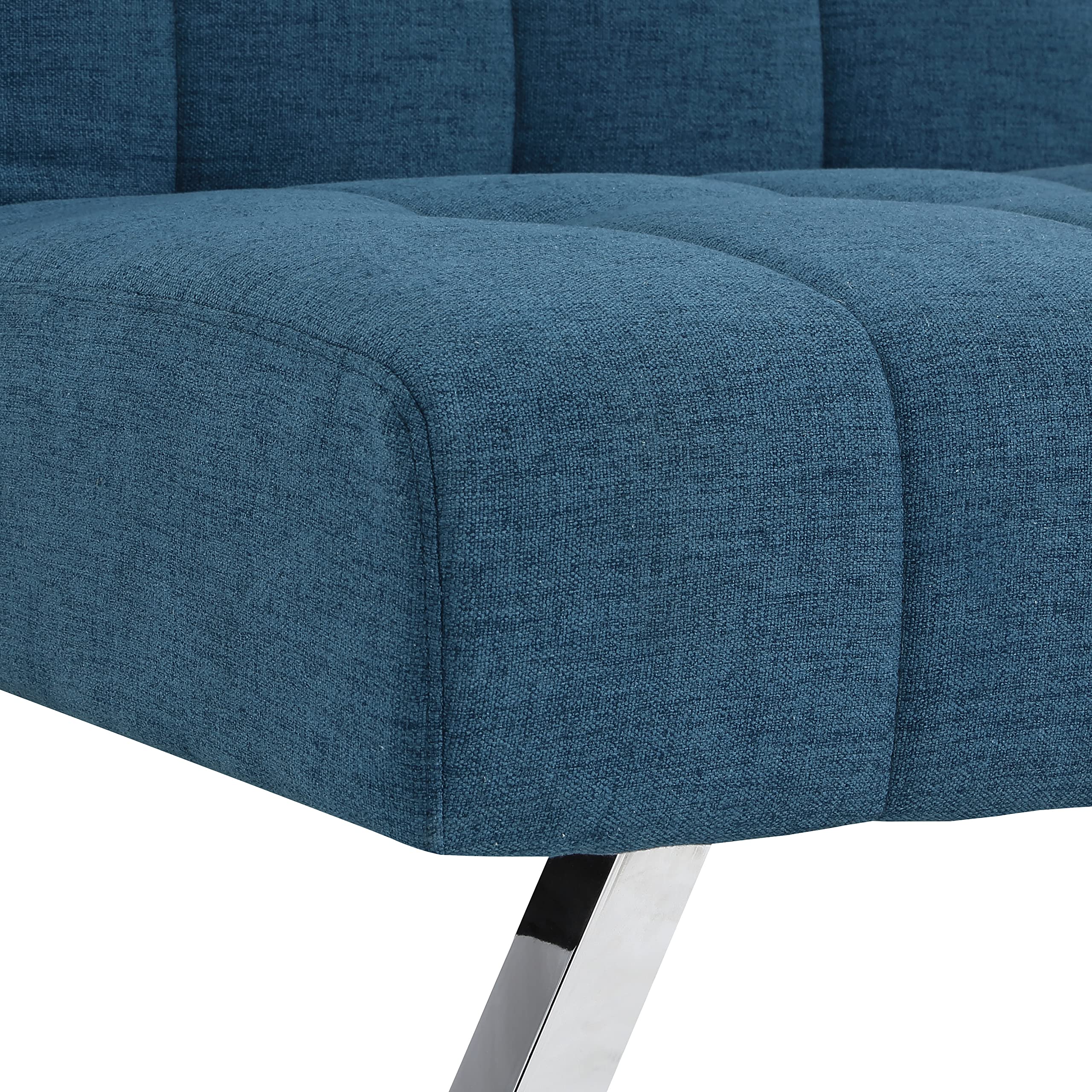 OSP Home Furnishings Sawyer Convertible Futon Sofa with Easy Lift Mechanism & Stainless Steel Legs - Blue Fabric Upholstery | Perfect for Small Spaces, Guest Rooms & Home Offices