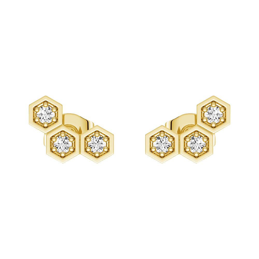 Lab Grown Diamond Honeycomb Hexagon Cluster Stud Earrings - Elegant Dainty Jewelry for Women, Perfect for Weddings, Parties & Everyday Wear