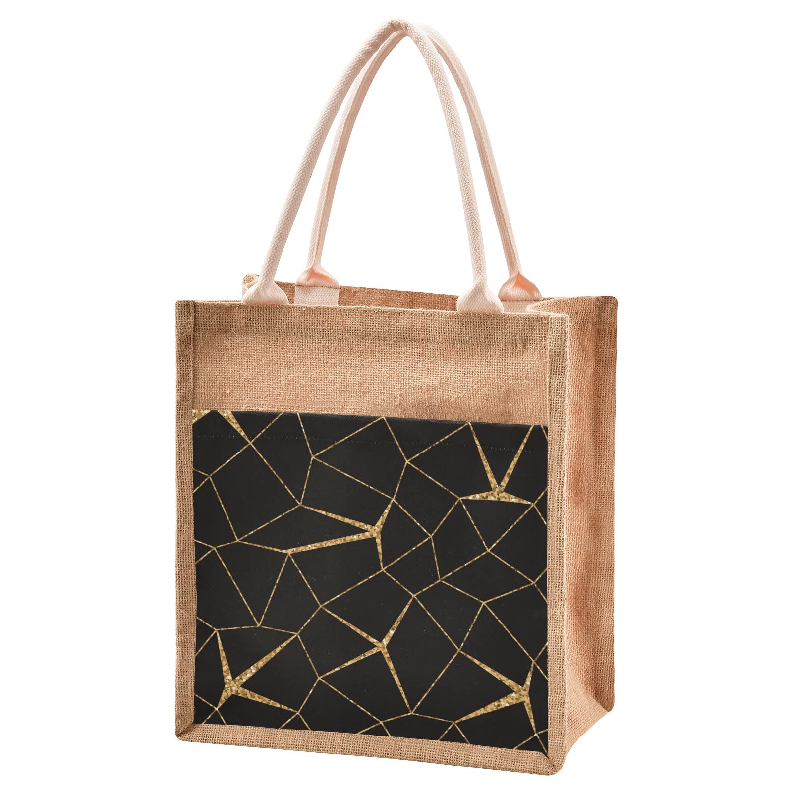 Premium Golden Mesh Jute Tote Bag - Waterproof Reusable Grocery Shopping Bag for Women, Eco-Friendly Beach Tote & Travel Carryall - Perfect for Farmers Market, Grocery Hauling & Beach Outings