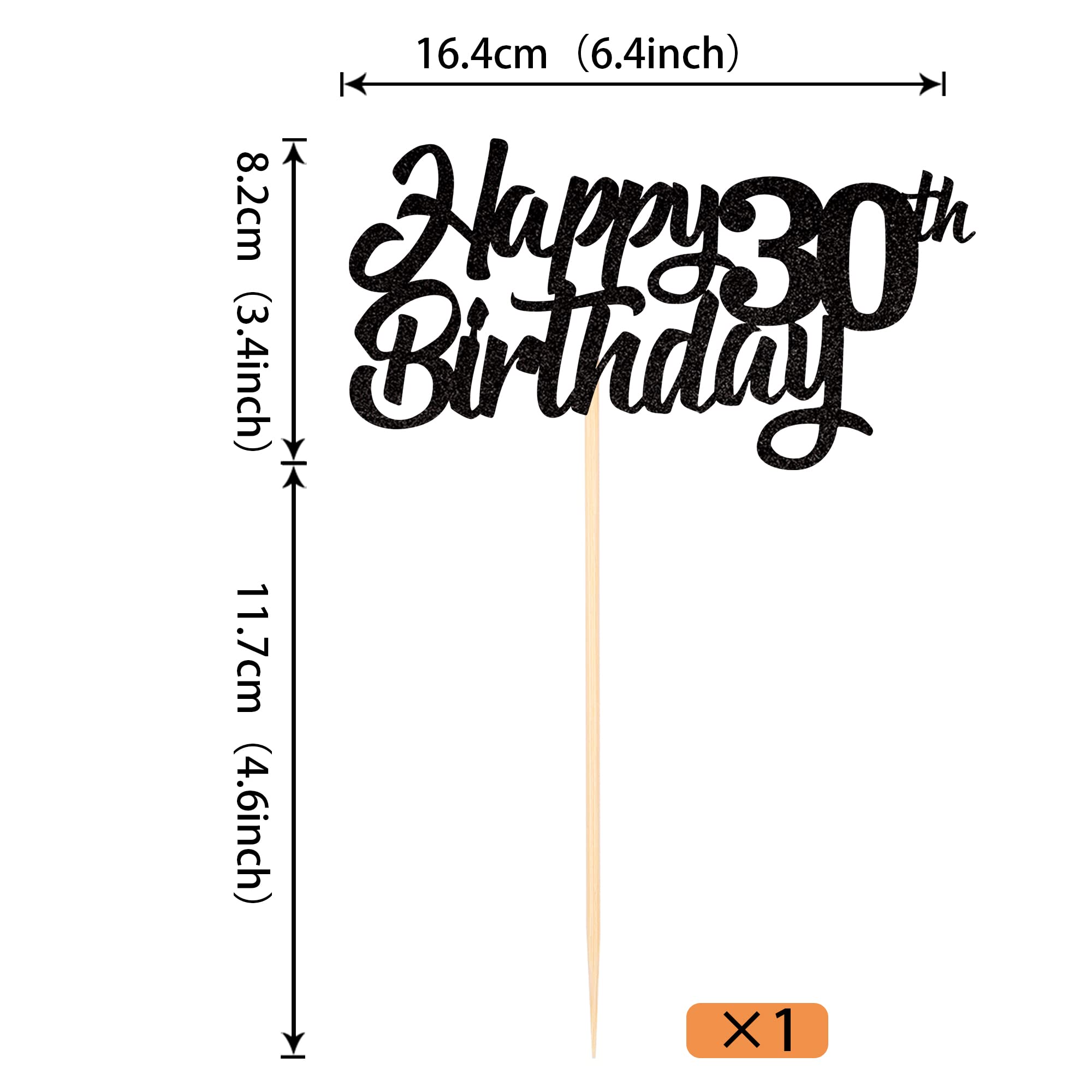 1 Pack Happy 30th Birthday Cake Topper - Glitter 'Cheers to 30 Years' Cake Picks - Thirty Fabulous Black Cake Decorations for 30th Birthday Party Supplies - Perfect for Birthday Cakes, Milestone Celebrations & Theme Parties