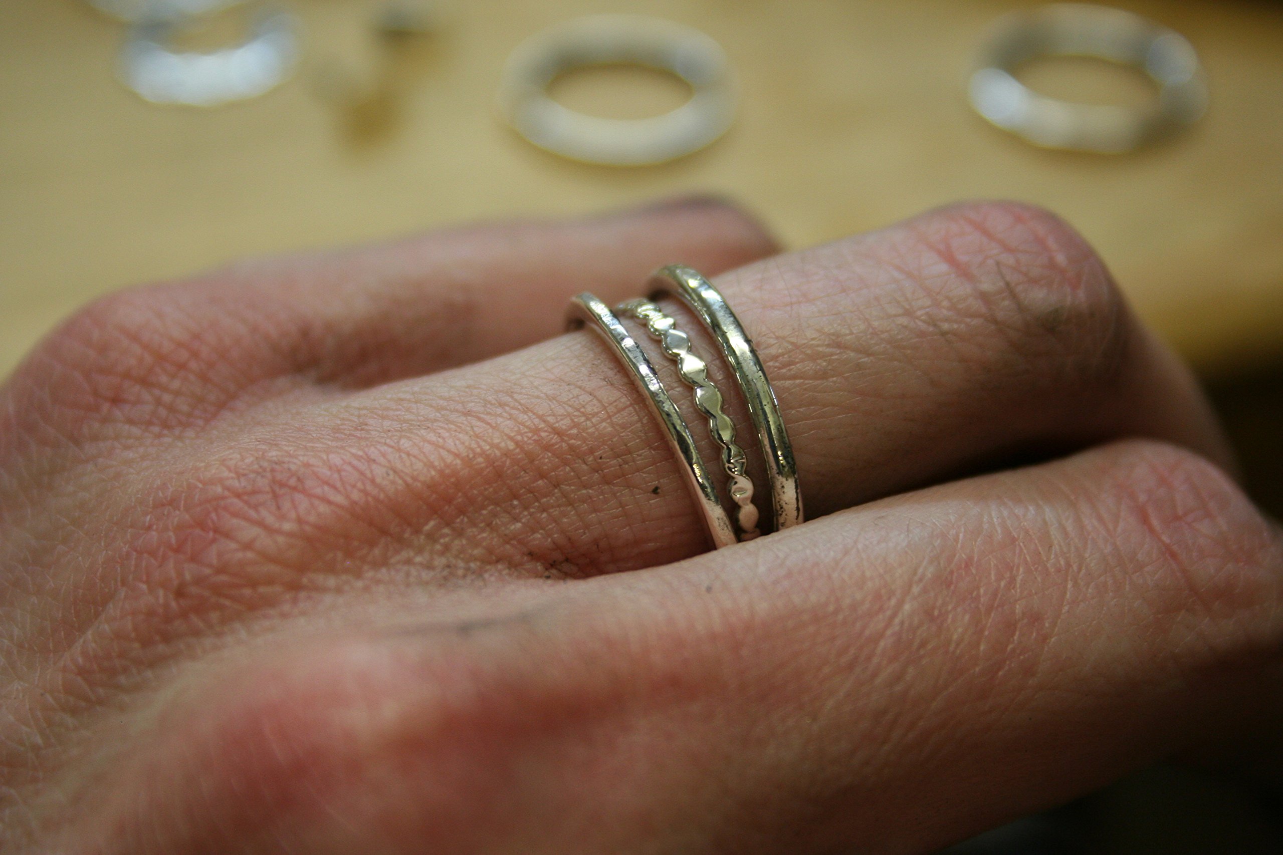 Sterling Silver Stackable Rings Set - Handmade 14 Gauge Trio Bands with Dotted Center Ring | Custom Sizes Available | Perfect Gift for Anniversary, Wedding, or Everyday Wear