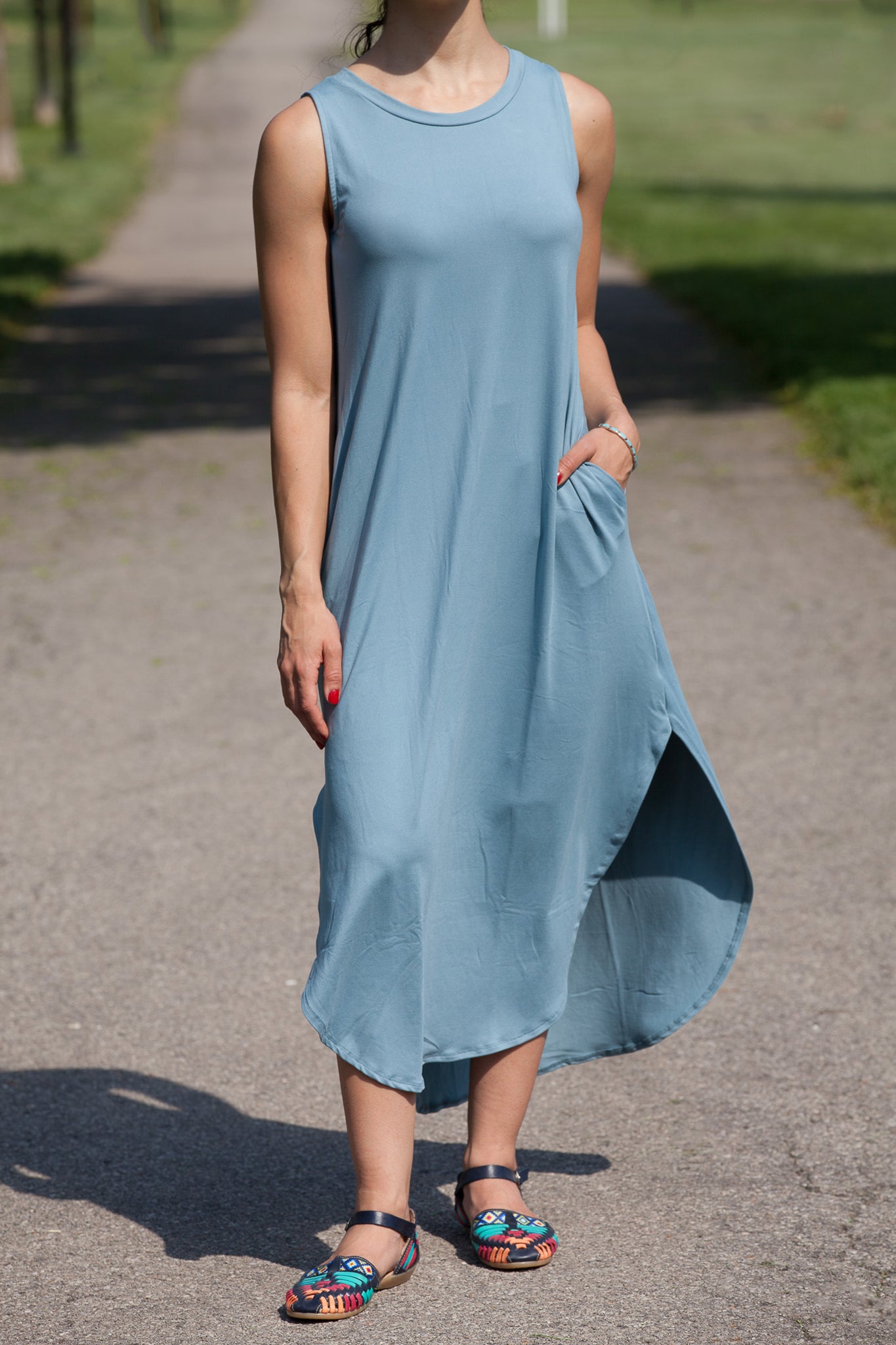 Extra Soft Side Slit Tank Dress with Pockets - Perfect for Summer Outings, Beach Vacations & Casual Wear