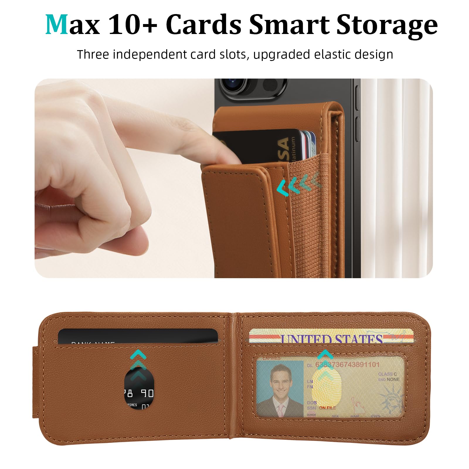 Magnetic Phone Wallet for iPhone 16/15/14/13/12 Pro Max Plus - Detachable MagSafe Wallet with Adjustable Stand, Money Clip & 10+ Card Holder - Perfect for Travel, Shopping & Everyday Use