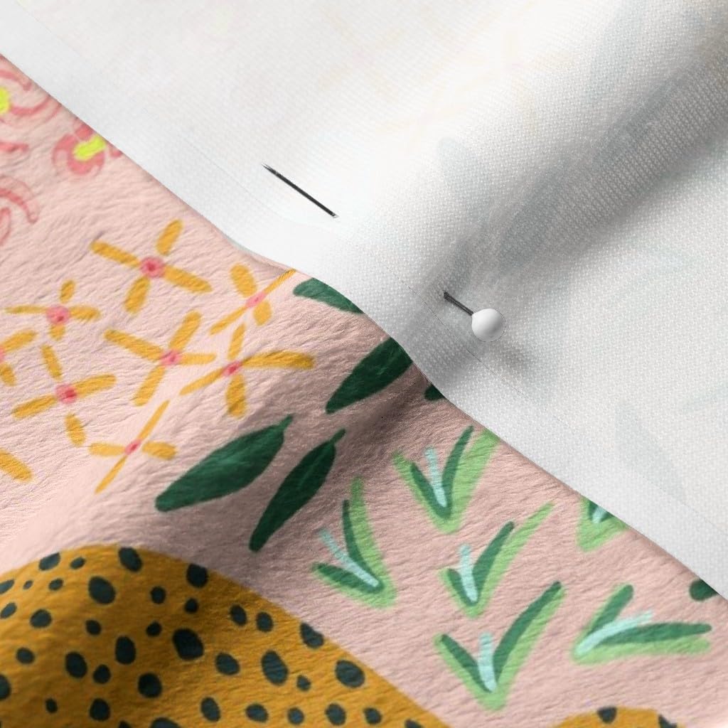 Modern Animal Print Boho Jungle Coral Pink Mustard Abstract Botanical Minky Fabric by The Yard - Soft Plush Material for Sewing Baby Blankets, Quilt Backing & DIY Projects - Perfect for Nursery Decor, Home Textiles & Crafting