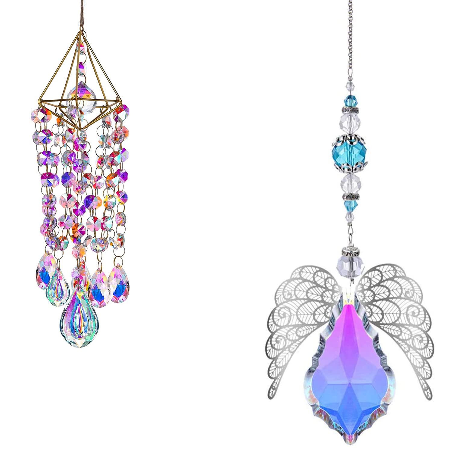 63mm Maple Leaf Crystal Ball Prisms - Handmade Gold Plated Suncatcher with Angel Wings, Rainbow Maker for Window Decor, Garden Ornament, Meditation Gifts & Spiritual Healing
