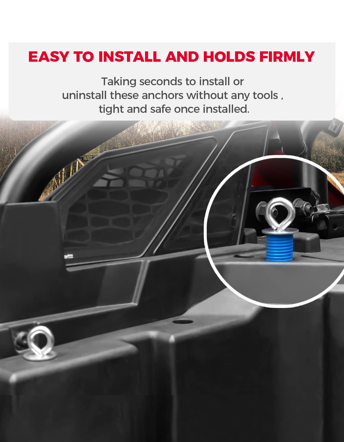 KEMIMOTO Heavy Duty Tie Down Anchors - 5-Pack ATV Bed Anchors for Polaris RZR 900/1000/XP/Turbo/Sportsman 450/570/850/ACE - Secure Cargo & Equipment During Off-Road Adventures, Camping & Hauling