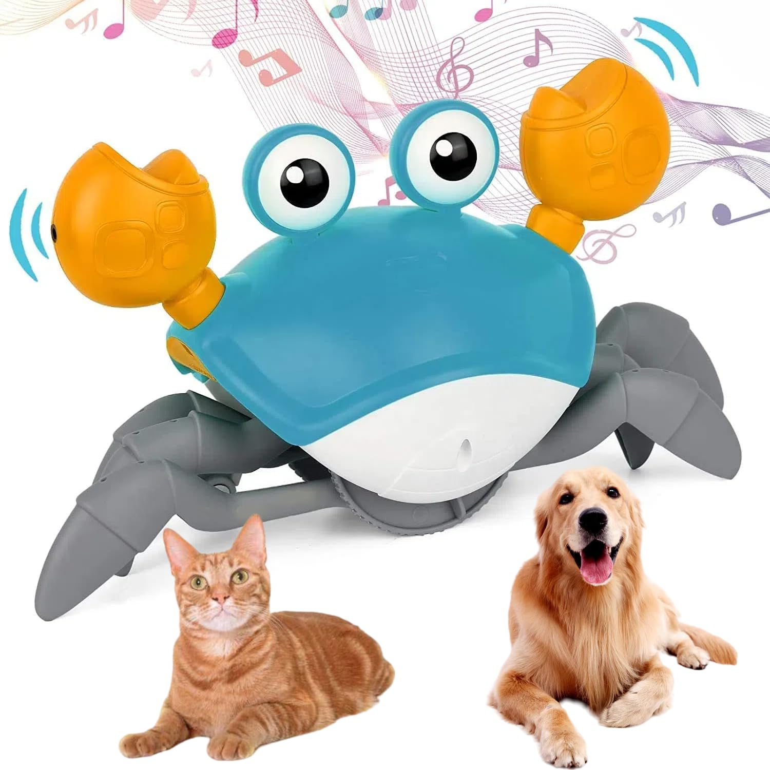 Interactive Crab Pet Toy with Obstacle Avoidance Sensor - Dancing, Music & LED Lights for Dogs & Cats - Fun Crawling & Escaping Game for Puppies, Small & Medium Pets - Perfect for Playtime, Training & Entertainment Gifts