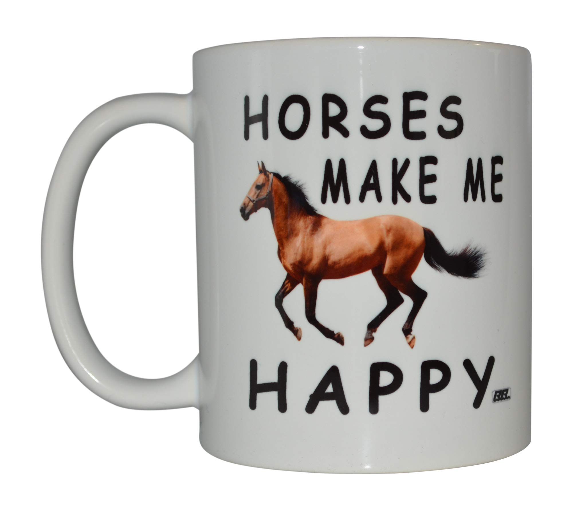 Rogue River Tactical Funny Coffee Mug - Horses Make Me Happy Novelty Ceramic Cup for Office, Home & Camping Use