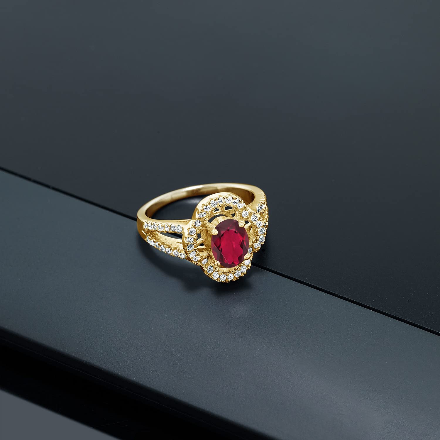 1.67 Ct Oval Red Mystic Topaz 18K Gold Plated Silver Ring for Women - Elegant Gemstone Jewelry for Engagement, Anniversary & Special Occasions