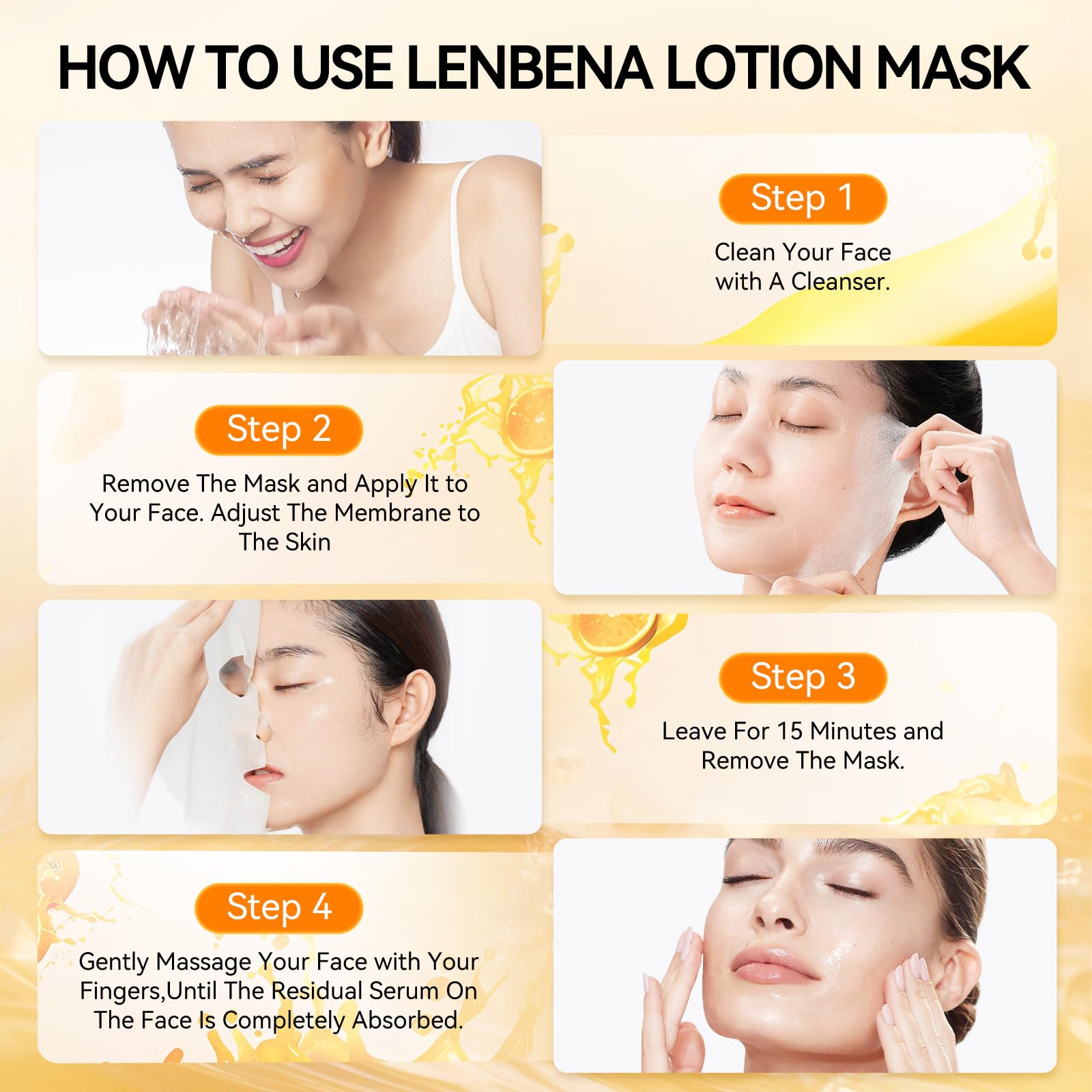 LANBENA Vitamin C Hydrating Sheet Masks - Brightening, Firming & Anti-Aging Overnight Face Mask for All Skin Types | Deep Moisturizing Spa Skincare Treatment | 1 Pack | Perfect for Nighttime Routine, Dry Skin Relief & Glowing Skin Care Regimen