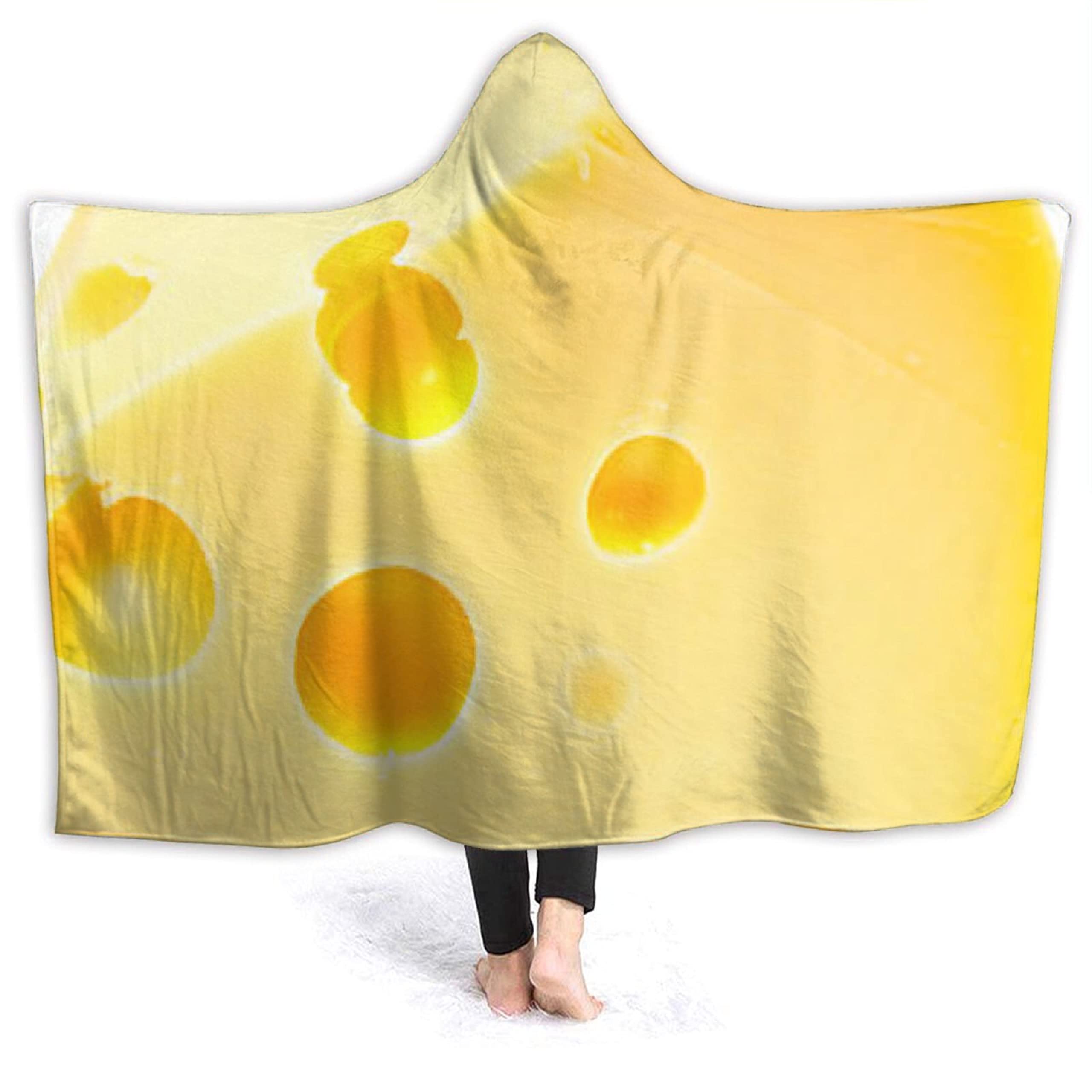 Soft Flannel Cheese Hooded Blanket - Wearable Poncho for Kids & Toddlers (50x40 Inches) | Funny Novelty Cozy Throw for Bed, Sofa, Couch & Travel | Realistic Food Design Gift Idea for Boys & Girls