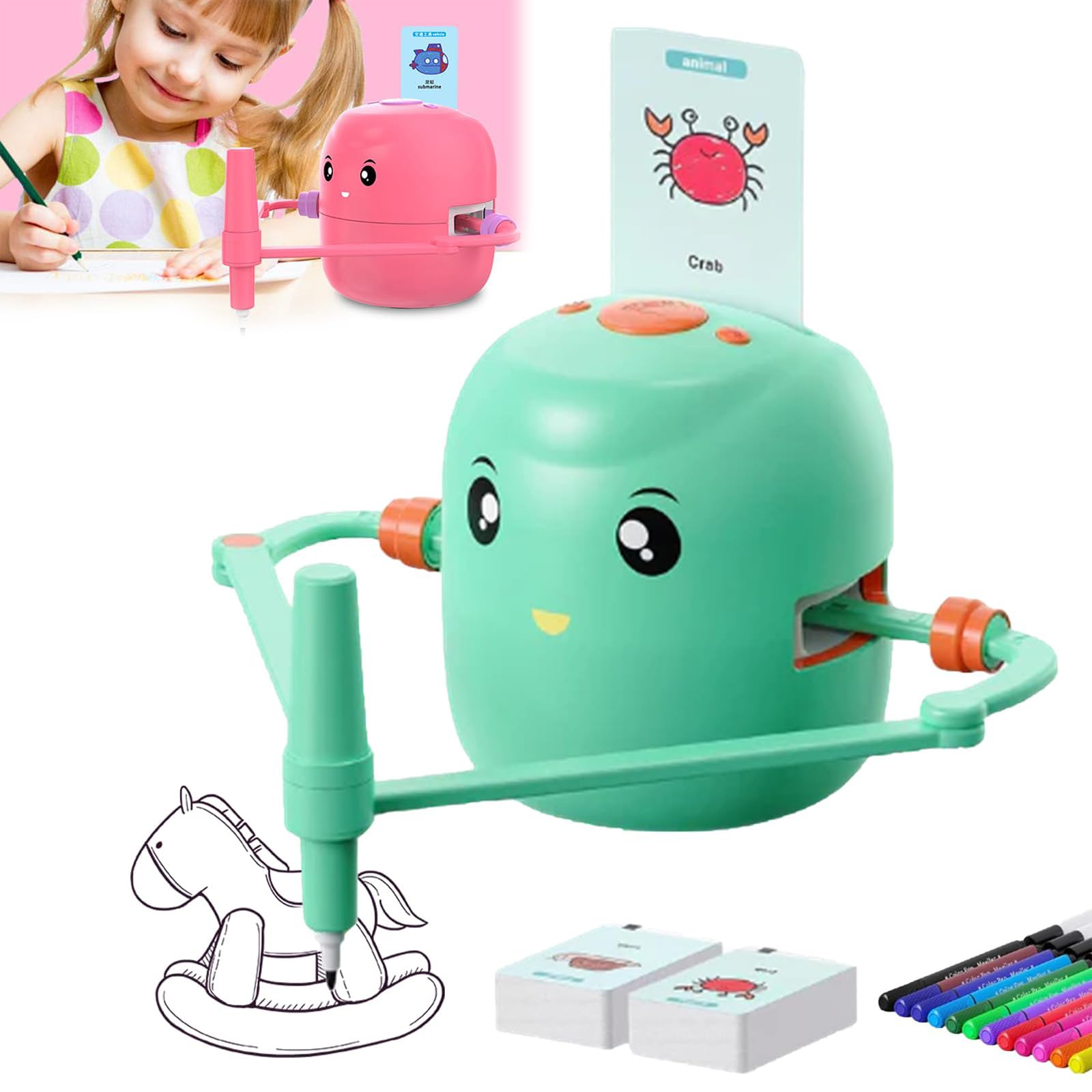 Smart Drawing Robot for Kids - Voice Interactive Educational Learning Toy with Markers & 100 Drawing Cards | STEM Art Machine for Creativity & Hand-Eye Coordination | Perfect Gift for Boys & Girls Ages 3-8 | Home, Classroom & Party Activity Toy