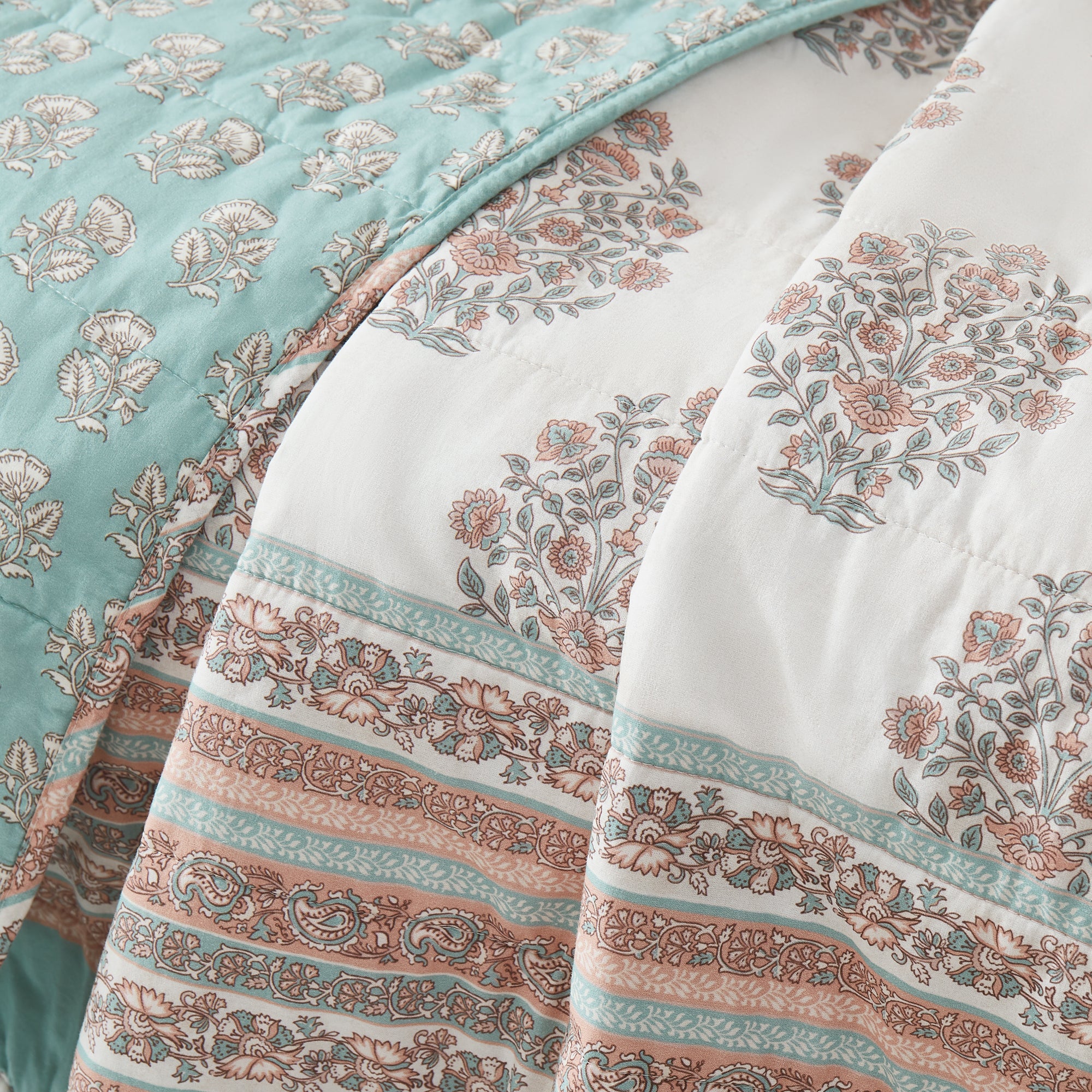 Sofia Flower Block Bouquet Reversible Cotton Throw Blanket - Soft Cozy Blanket for Bed, Couch & Sofa - Perfect for Home Decor, Gifts and Winter Warmth