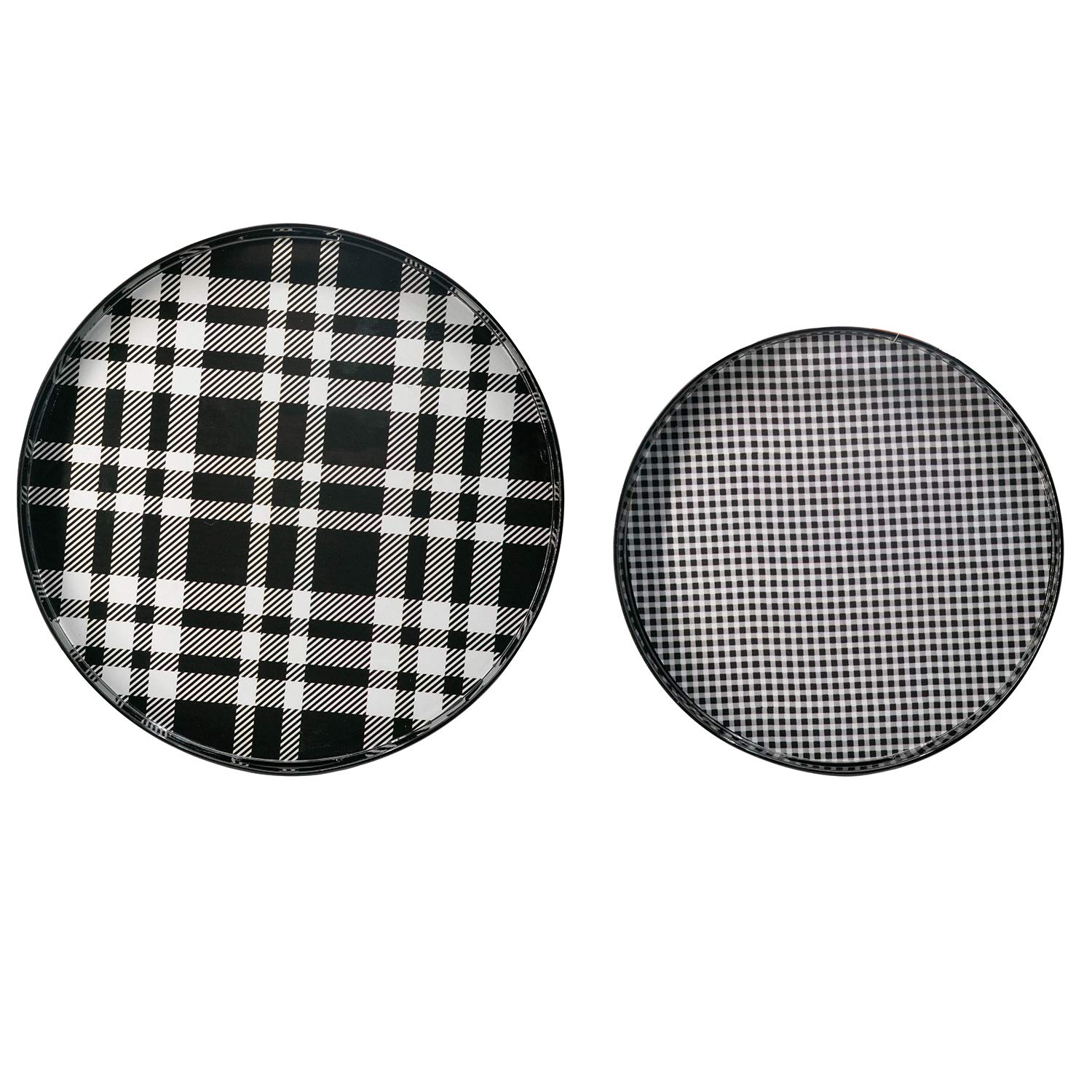 A&B Home Round Plastic Decorative Tray with Handles - Set of 2 Black & White Jewelry Organizer Trays for Coffee Table, Ottoman, Dining Table, Kitchen Counter & Living Room Decor - Perfect for Serving, Storage & Home Organization