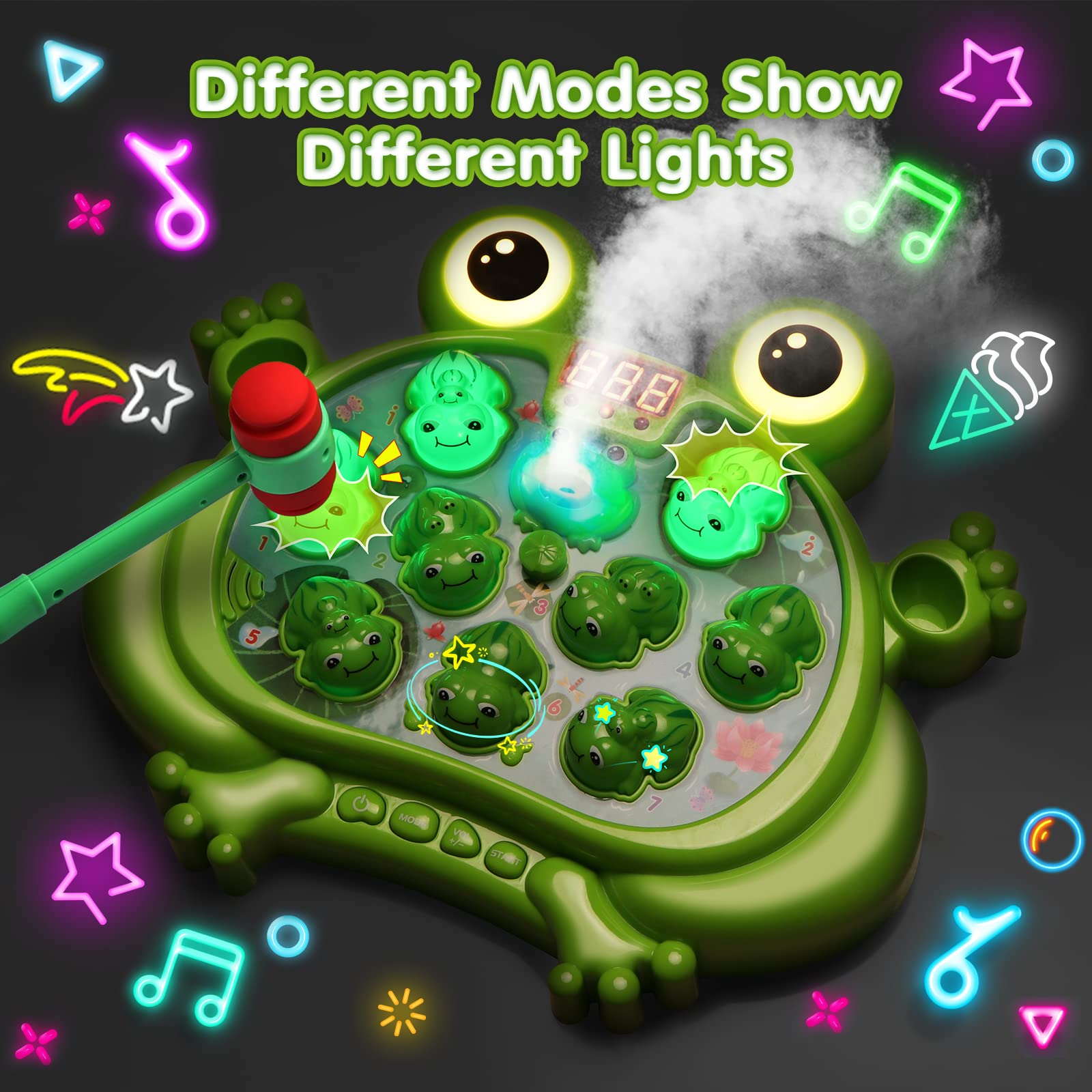 HopeRock Interactive Whack A Frog Game for Toddlers Age 2-5 - 5 Play Modes, 45 Levels with 9 Music & Light-up Effects - Early Learning Educational Toy for Boys & Girls - Perfect Birthday Gift for 2-4 Year Olds (Great for Sensory Development & Family Game Night)