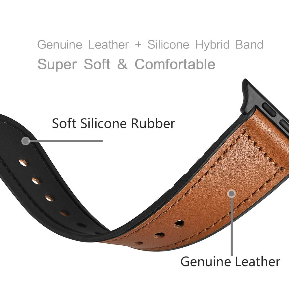 Premium Leather & Silicone Hybrid Watch Bands - Durable, Comfortable & Stylish for Men & Women - Perfect for Workouts, Office & Everyday Wear